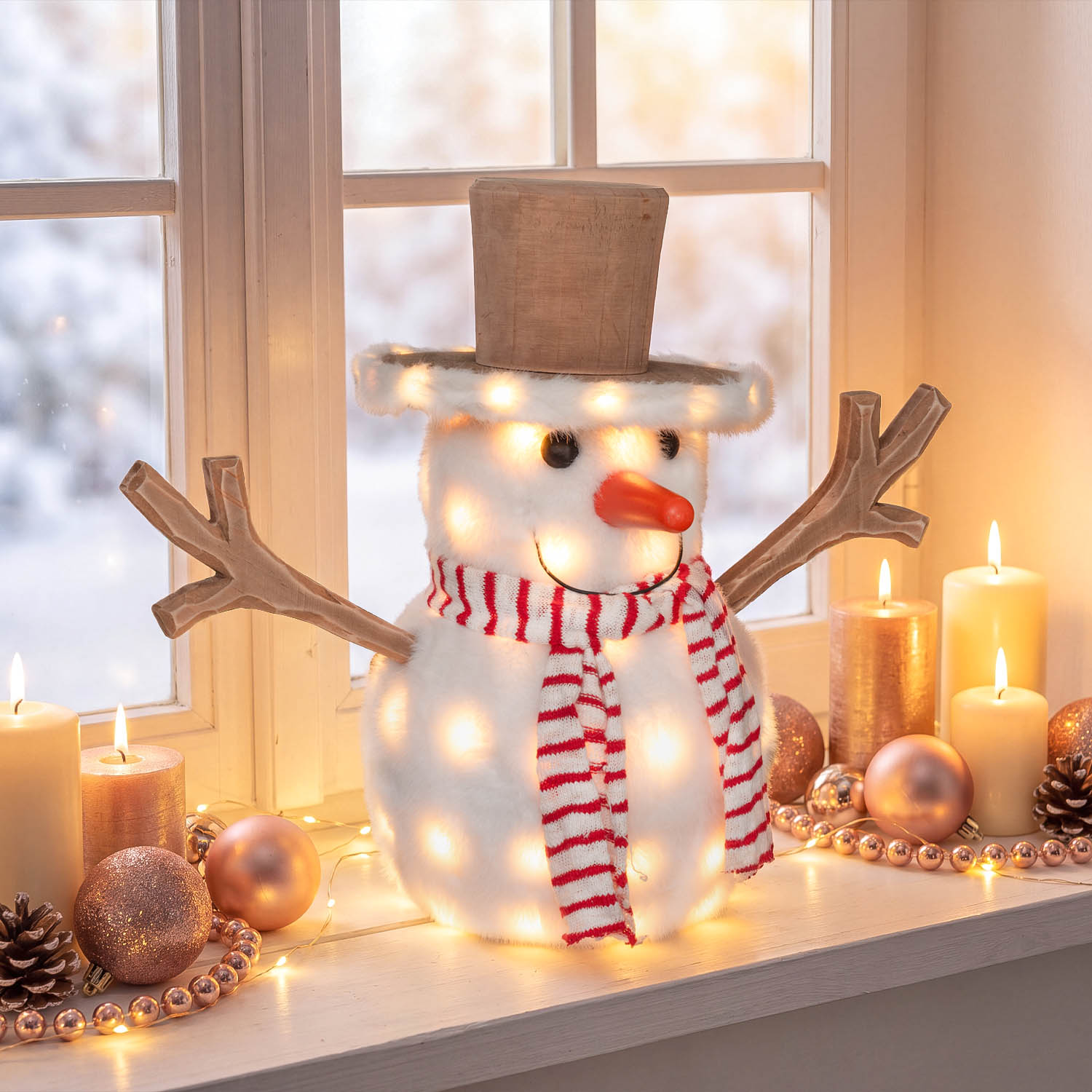 SnowPazzo lumineux 3D en bois, h 40 cm, Dual Color MicroLED blanc chaud et blanc froid, intérieur