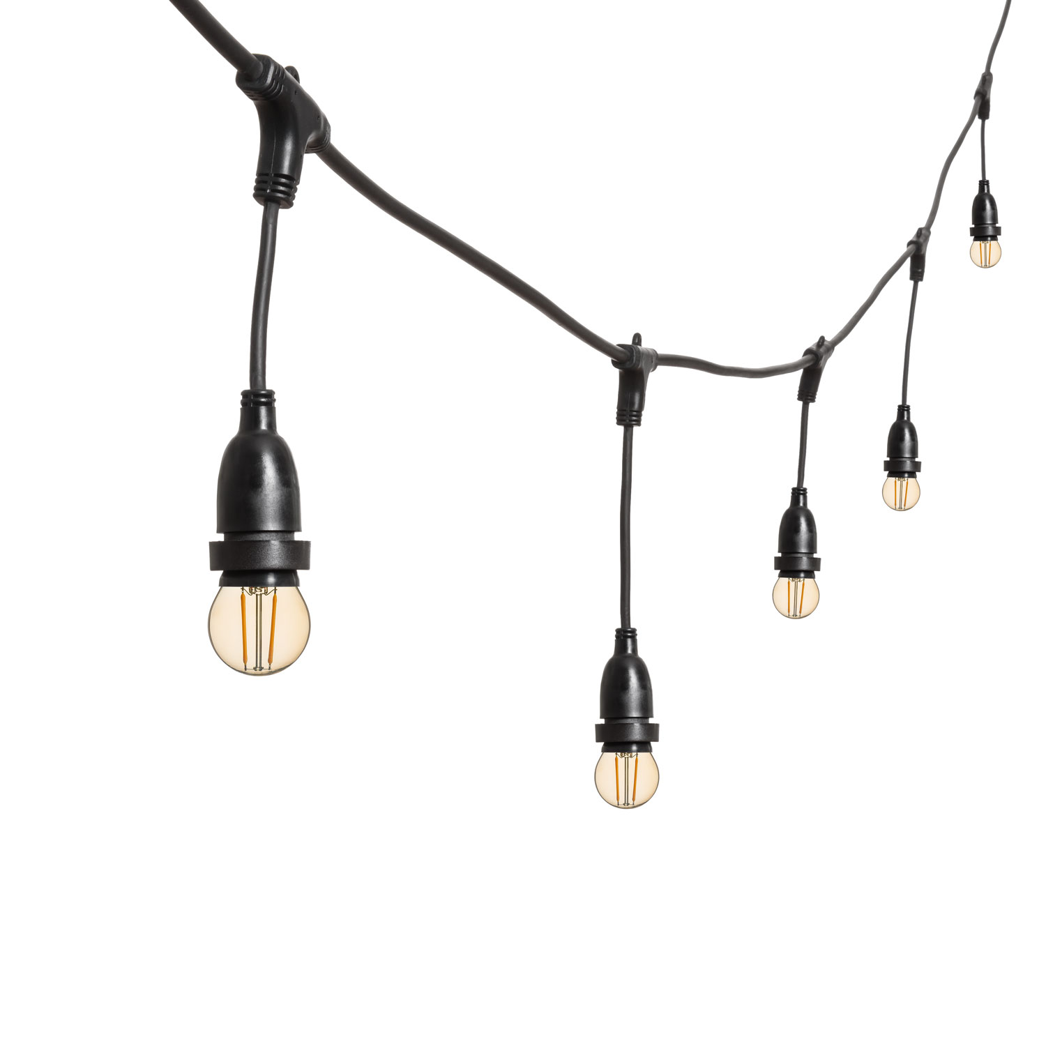 Catena 5 m, 8 lampadine led pendenti globo Ø 45 mm di 2 Watt, h 30 cm, prolungabile Catena 5 m, 8 lampadine led pendenti globo Ø 45 mm di 2 Watt, h 30 cm, prolungabile