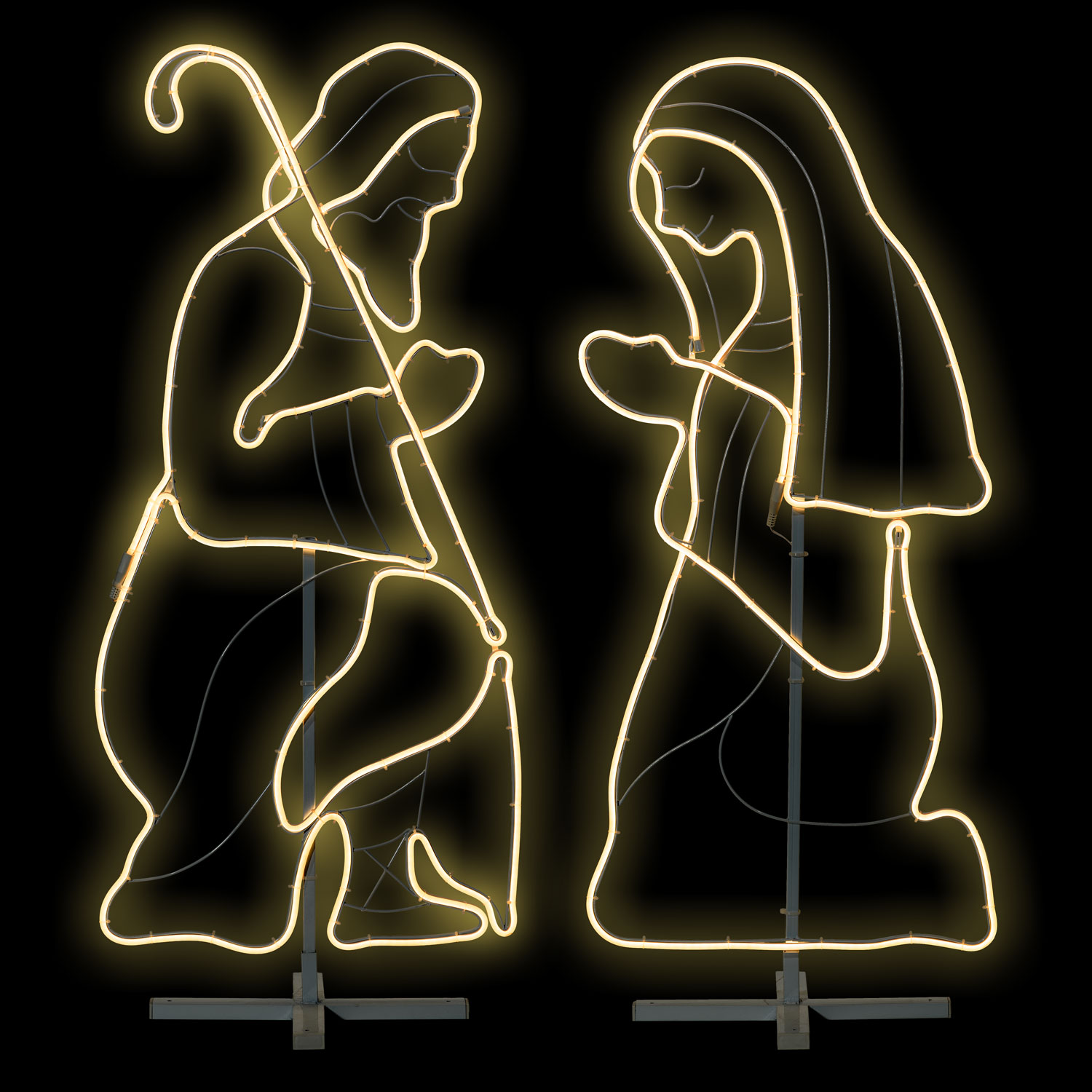 Vierge Marie et Joseph en tube lumineux effet néon, led blanc chaud Vierge Marie et Joseph en tube lumineux effet néon, led blanc chaud