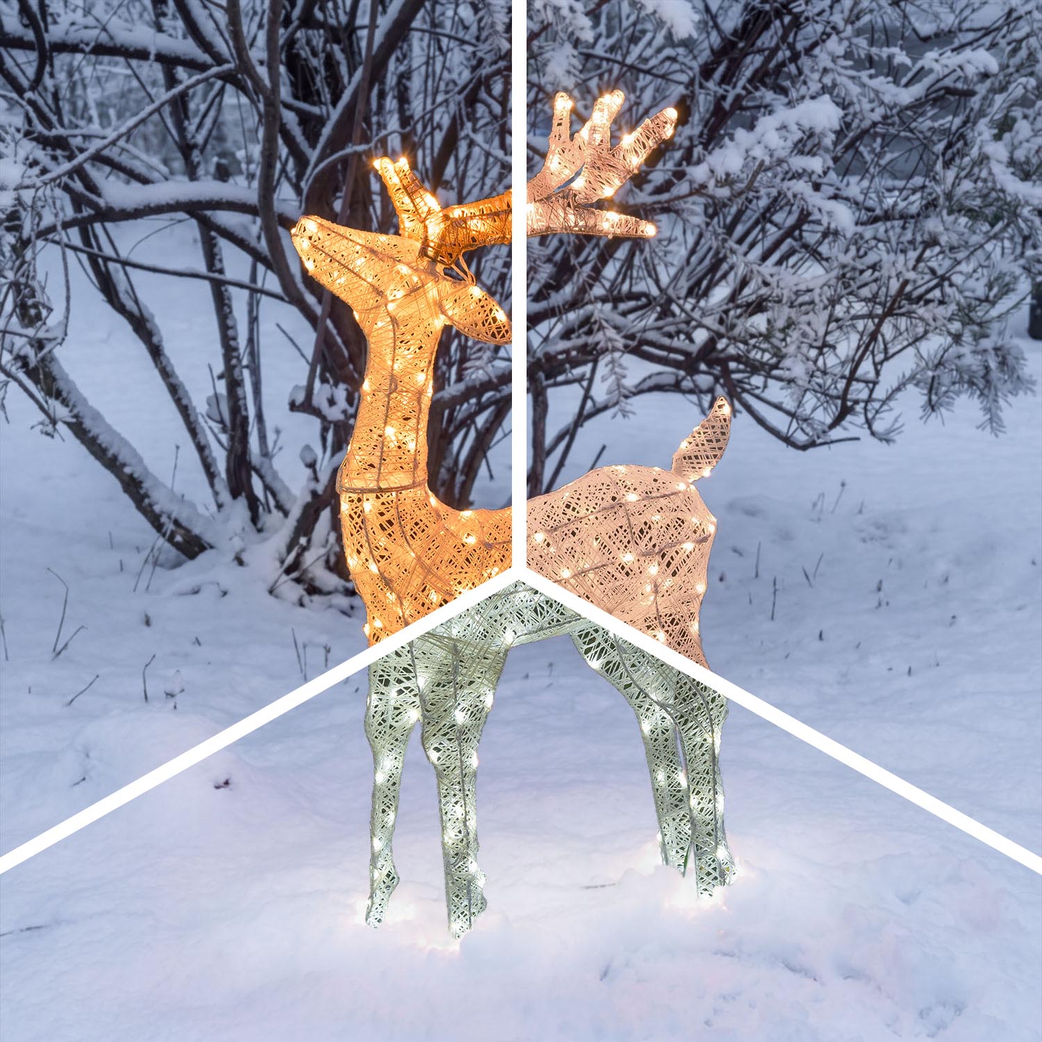 Renna con testa alzata 3D Light Cream & Brown, h 95 cm, 200 Dual LED bianco extra caldo e bianco freddo