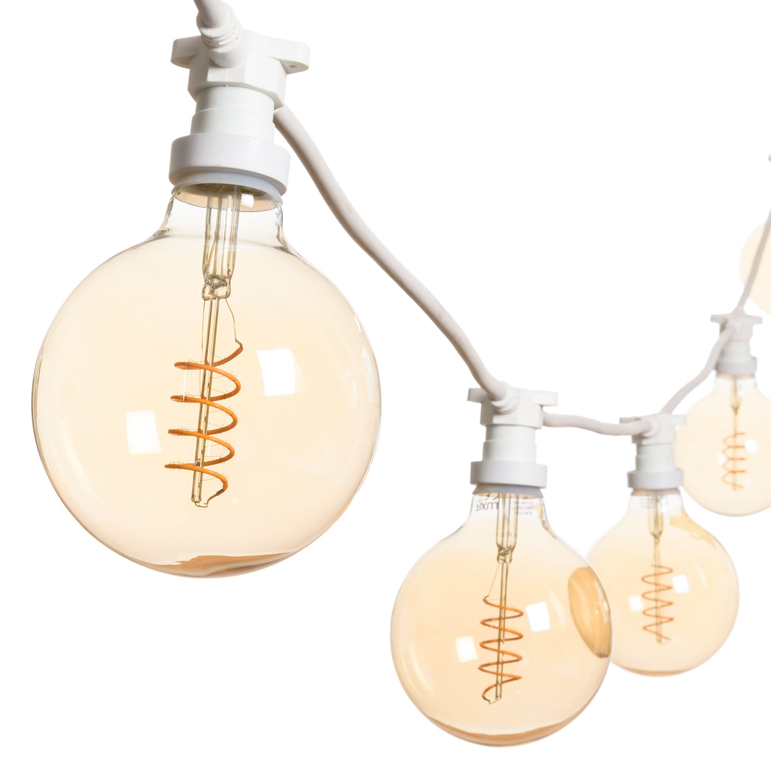 Guirnalda 5m con 5 bombillas led de 4W globo espiral Ø 125mm Guirnalda 5m con 5 bombillas led de 4W globo espiral Ø 125mm