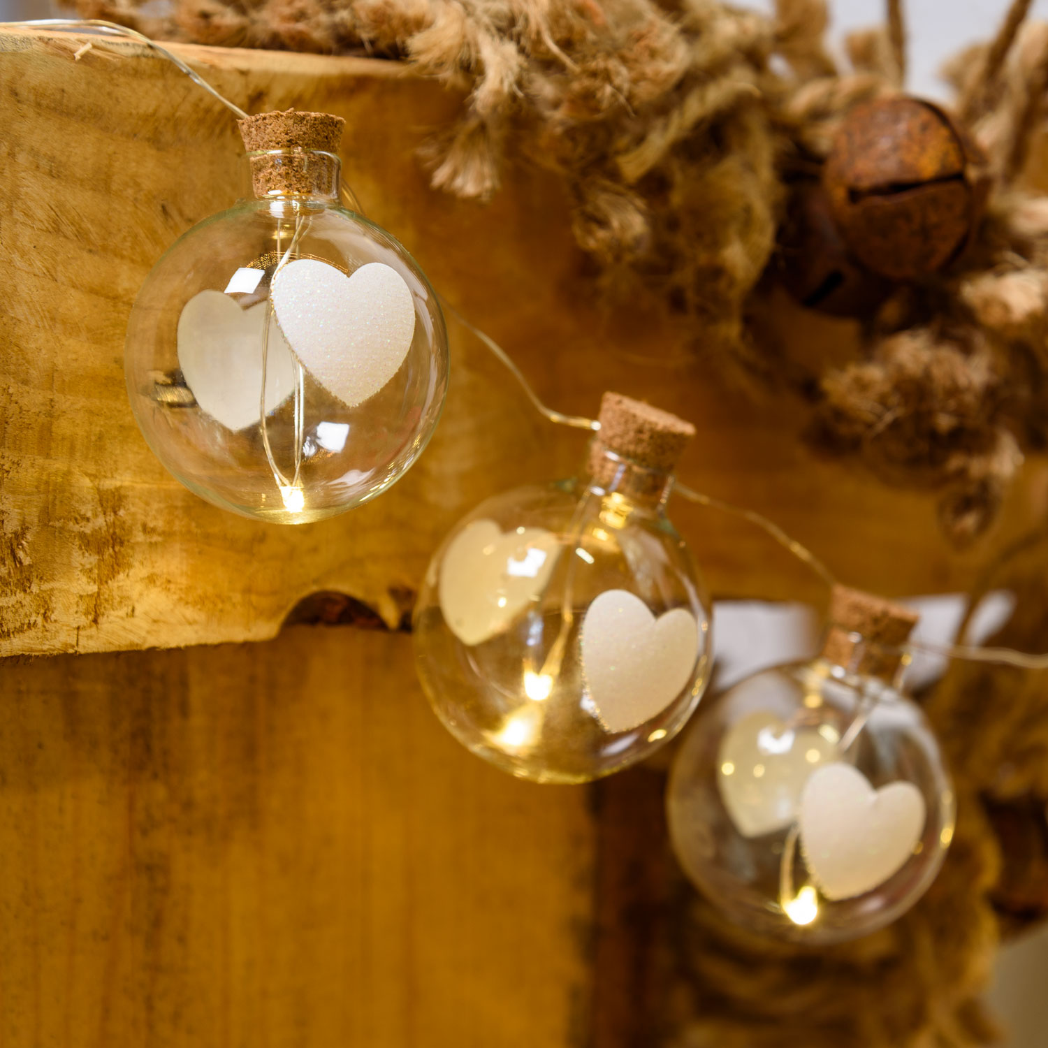 1,2m, 12 Glass Spheres with Hearts Battery String Lights, Ø 40mm, Warm WhiteLEDs 1 1,2m, 12 Glass Spheres with Hearts Battery String Lights, Ø 40mm, Warm WhiteLEDs 1