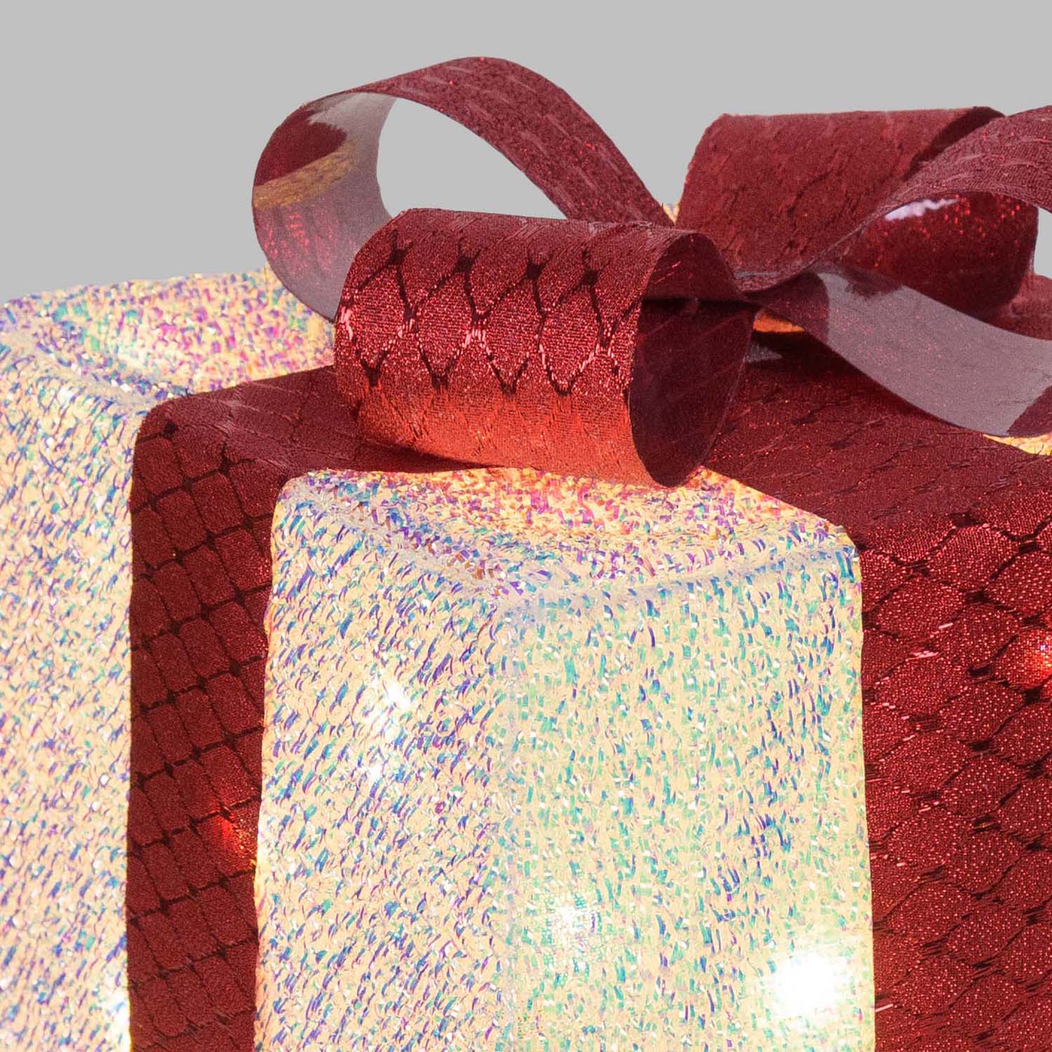 Set de 3 Paquets-Cadeaux lumineux 3D en Tissu Blanc Irisé, LED blanc chaud, usage intérieur 3
