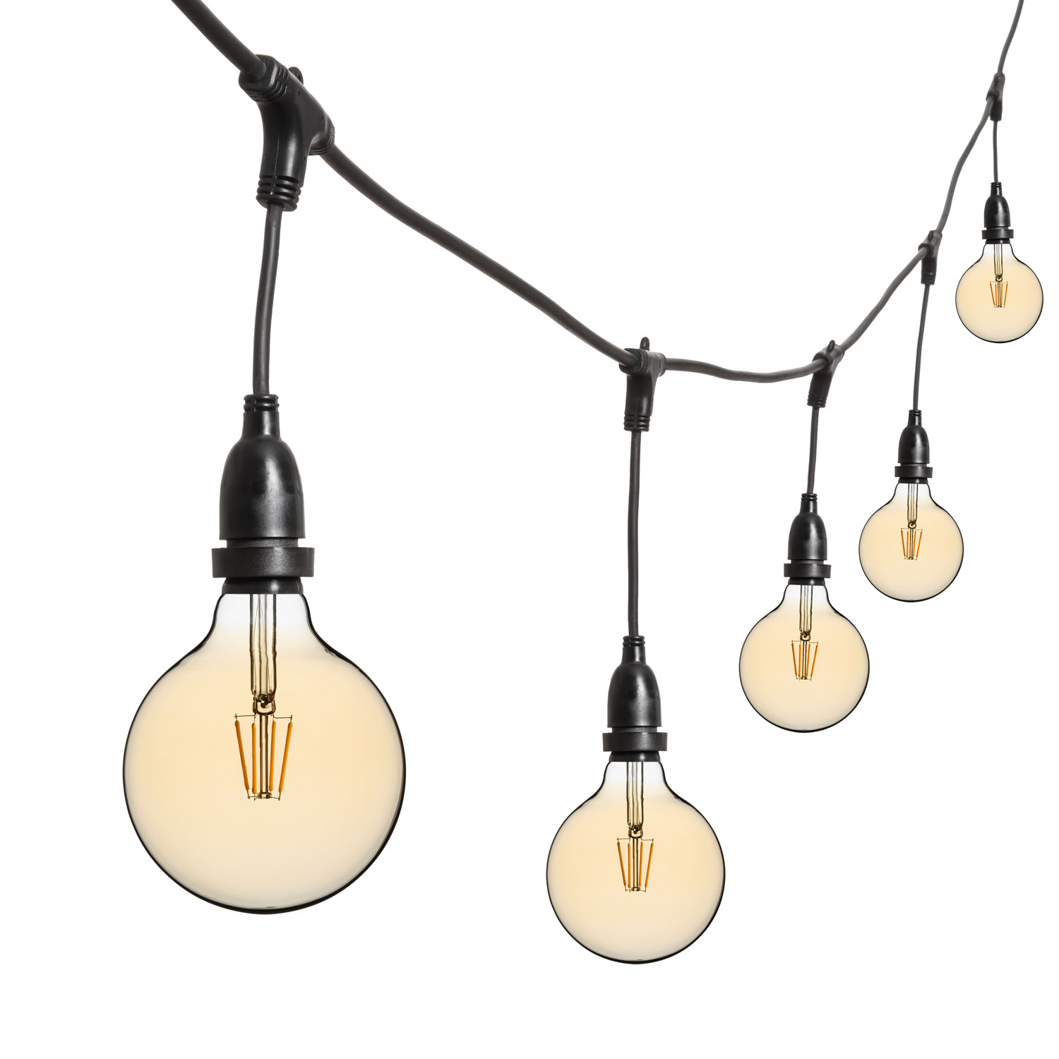 Guirnalda 5m con bombillas led colgantes de 8W globo Ø 125mm, regulables Guirnalda 5m con bombillas led colgantes de 8W globo Ø 125mm, regulables