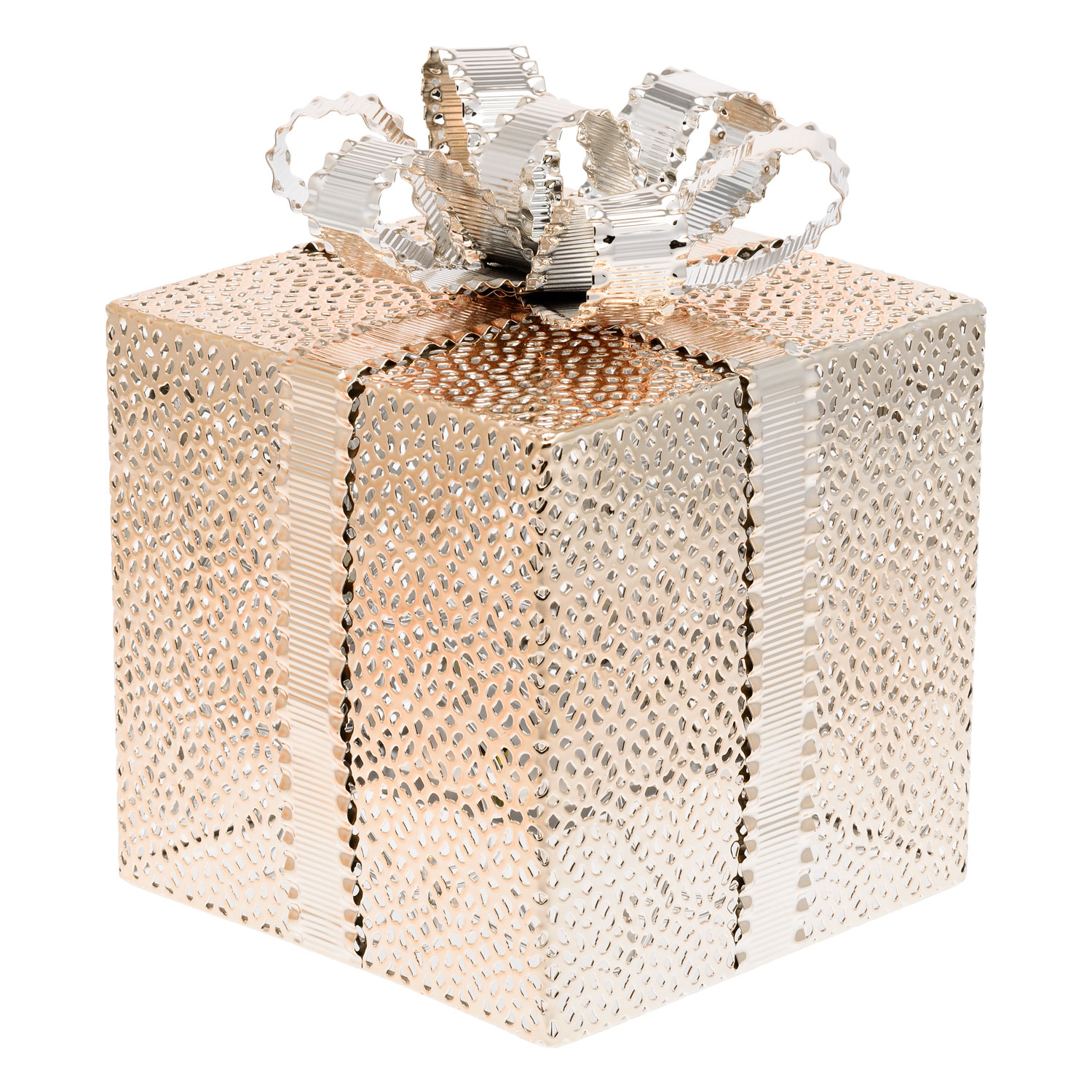 h 21.5 cm, 30 Warm White LEDs, Champagne Perforated Metal Gift Box 3 h 21.5 cm, 30 Warm White LEDs, Champagne Perforated Metal Gift Box 3