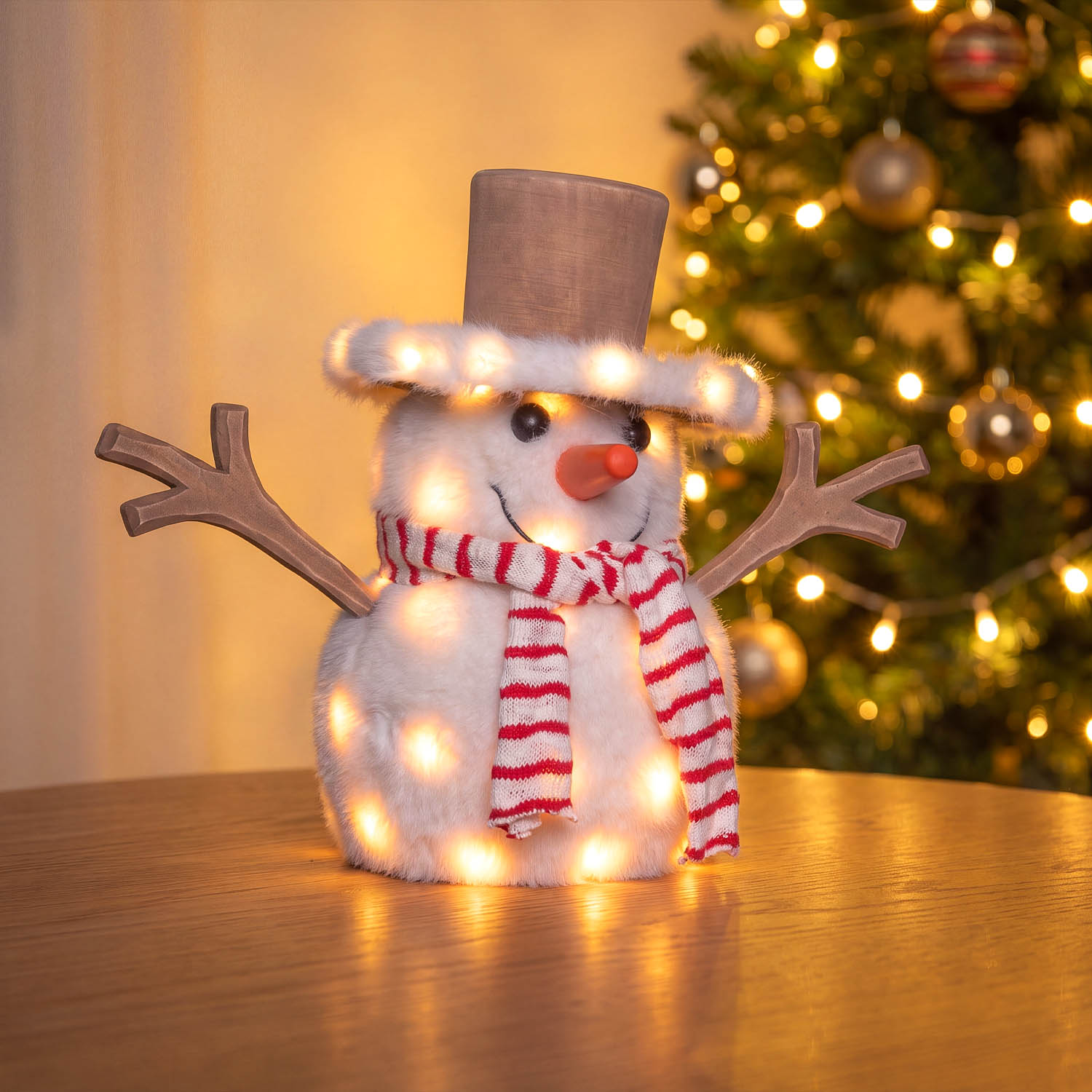 SnowPazzo luminoso 3D in legno, h 30 cm, Dual Color MicroLED bianco caldo e bianco freddo, uso interno