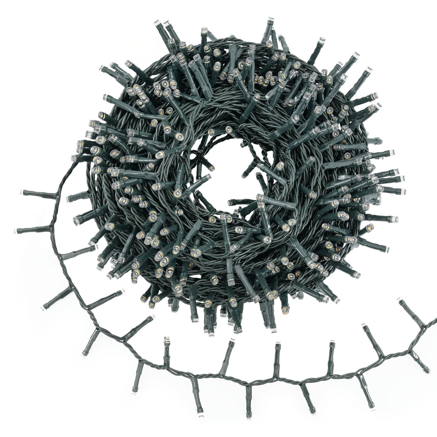 20,5 m 1000 Multi warm white led Mini-Cluster String Lights, green cable 5