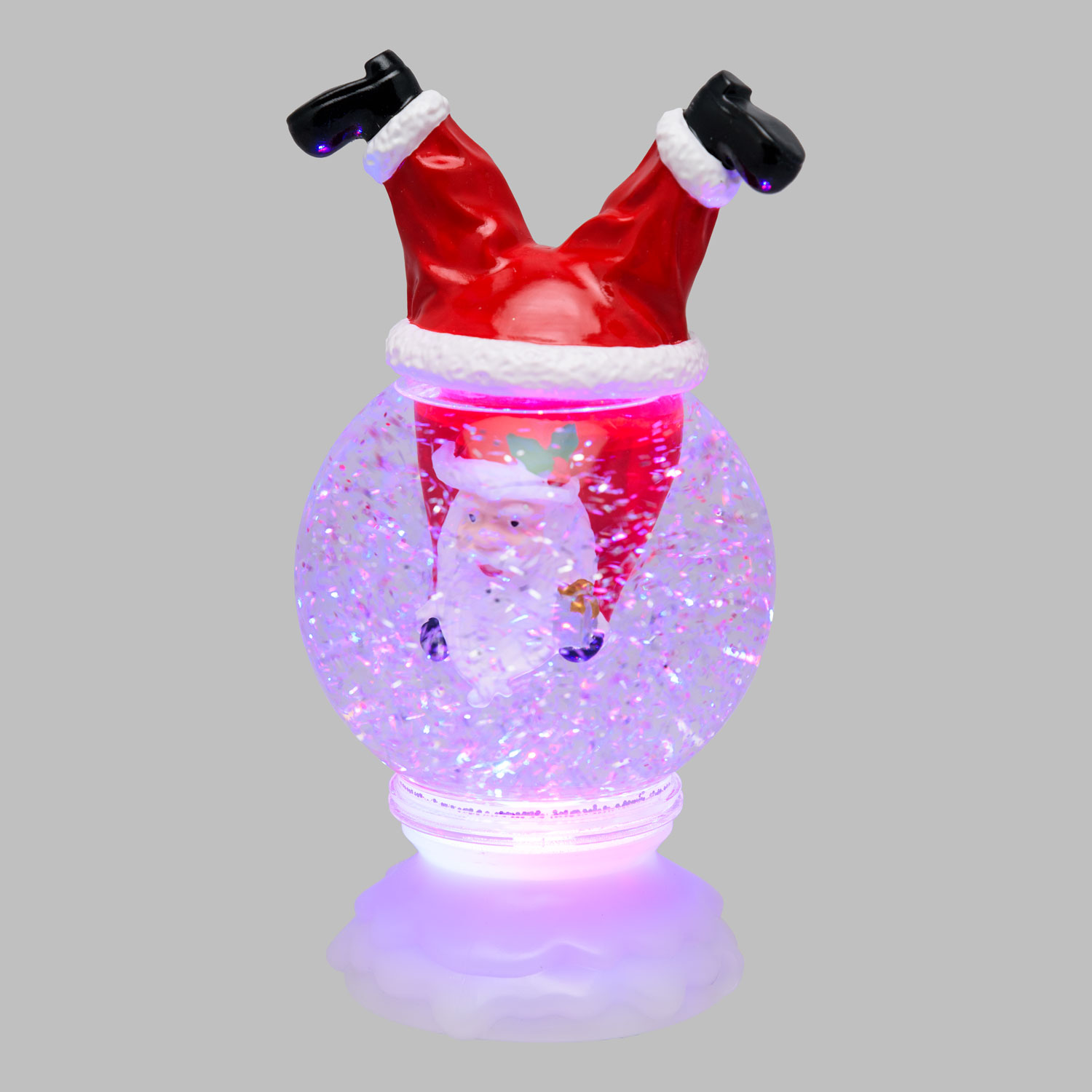 Sphere with upside-down Santa Claus, RGB color-changing LEDs Sphere with upside-down Santa Claus, RGB color-changing LEDs