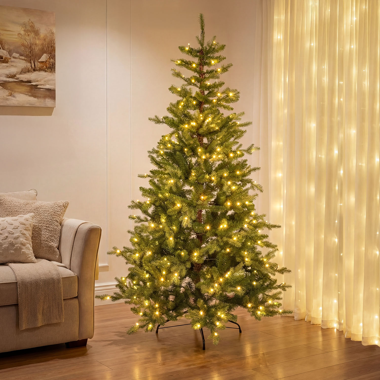 Albero Alpino in finto pino 180 cm, 360 led integrati bianco caldo