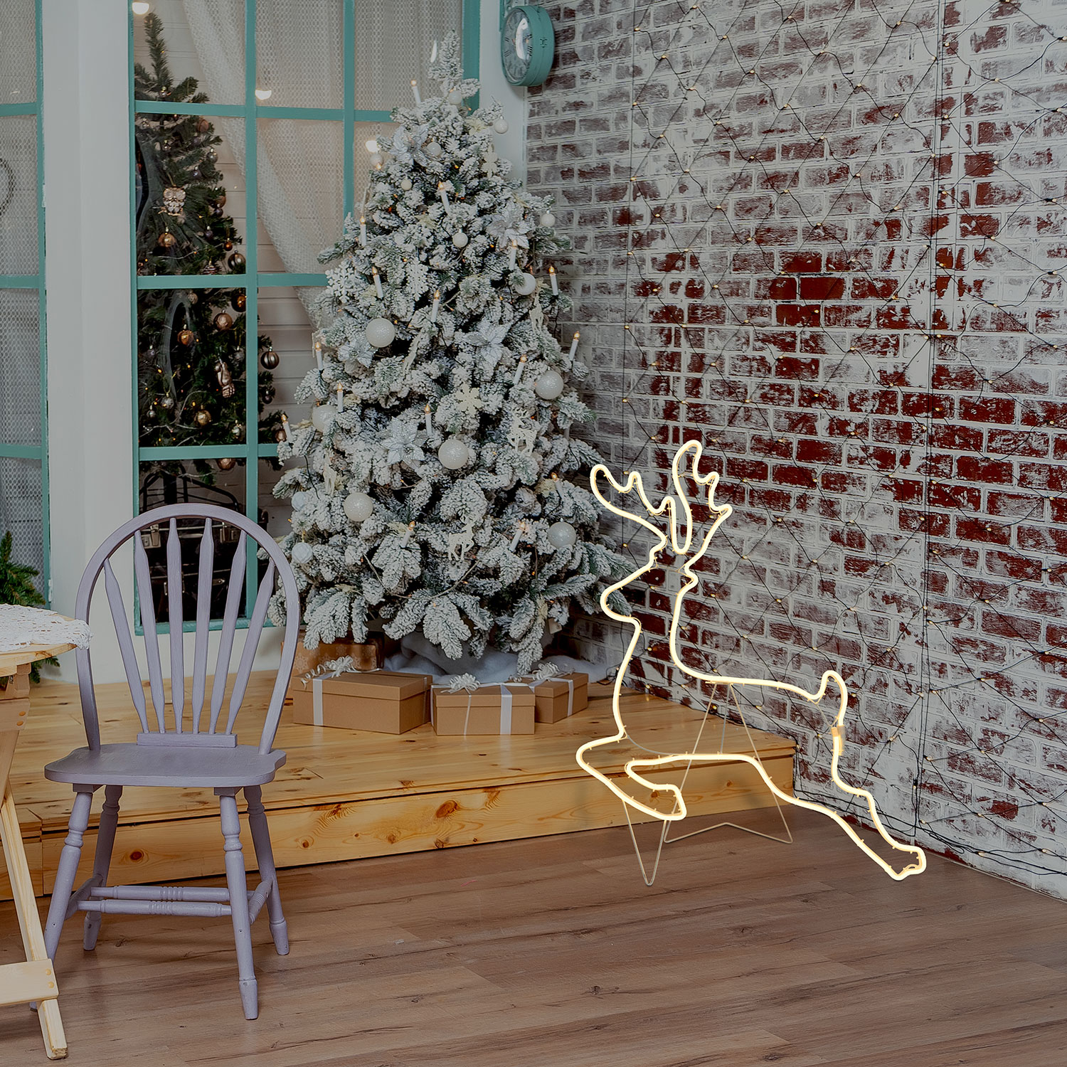 Renna galoppante effetto neon h 85 cm, led bianco caldo 2 Renna galoppante effetto neon h 85 cm, led bianco caldo 2