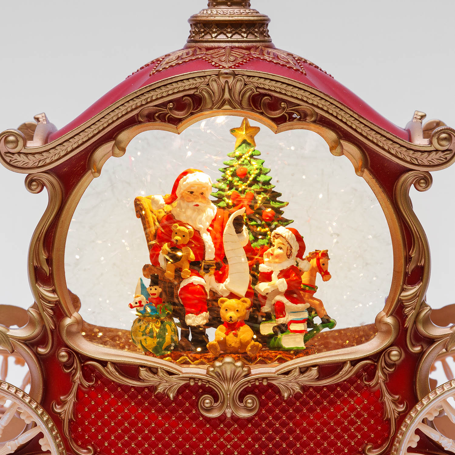 Carrozza Rosso e Oro, glitter scintillanti, h 22 cm, musiche natalizie, led bianco caldo 7