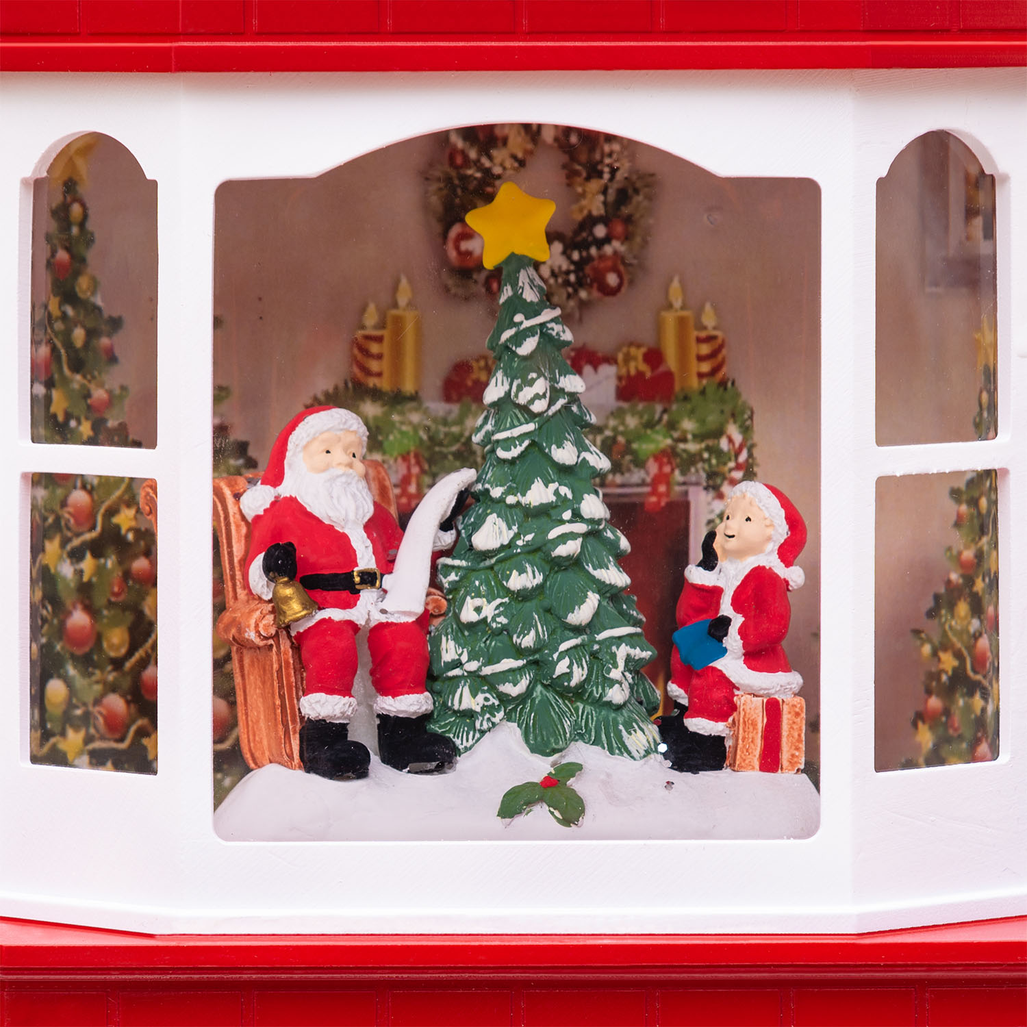 Weihnachtsmanns Wunschbüro mit funkelndem Glitter, H 28,5 cm, Weihnachtslieder, LED warmweiß 4 Weihnachtsmanns Wunschbüro mit funkelndem Glitter, H 28,5 cm, Weihnachtslieder, LED warmweiß 4