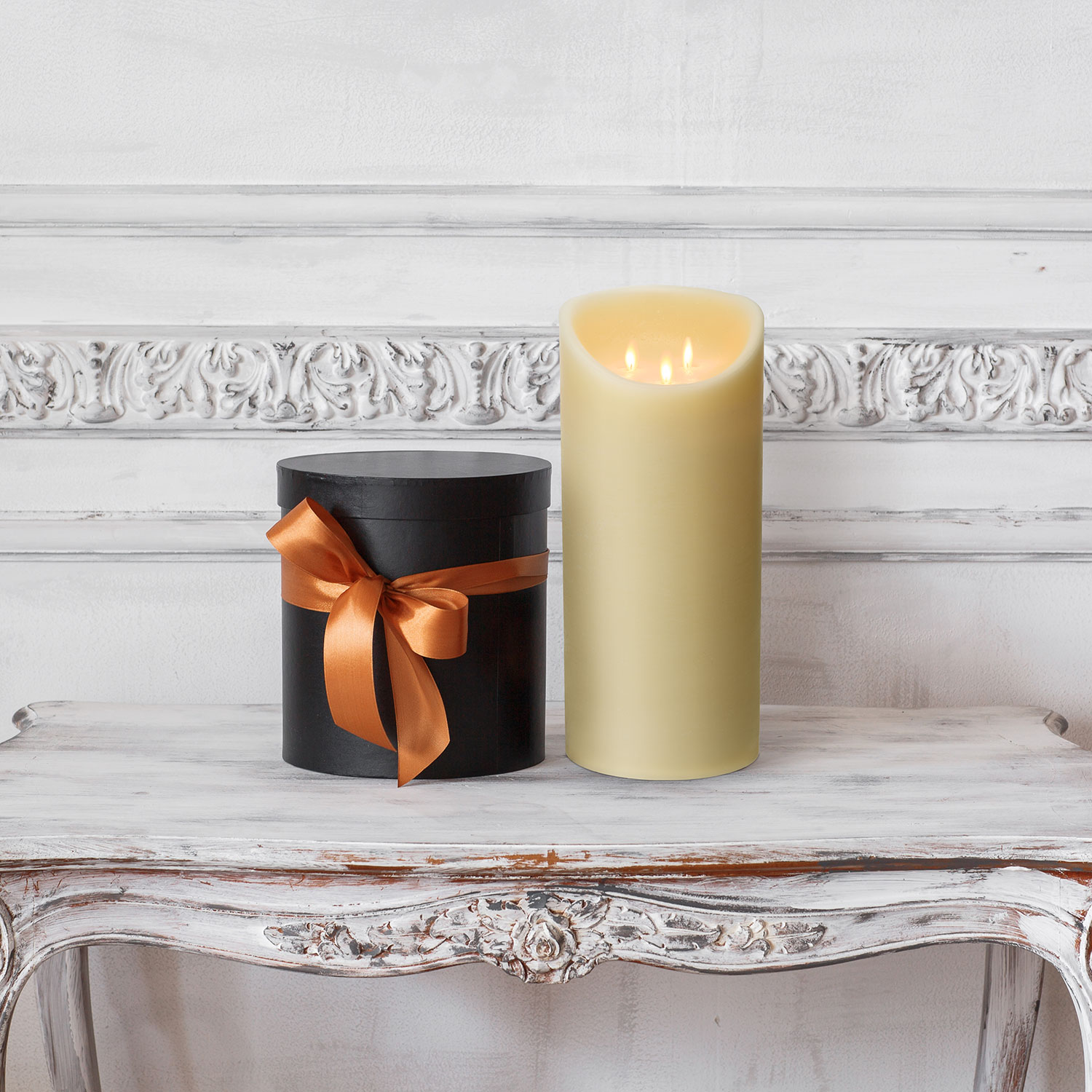 Bougie led en cire rustique ivoire avec trois flammes, h 35 cm 3 Bougie led en cire rustique ivoire avec trois flammes, h 35 cm 3