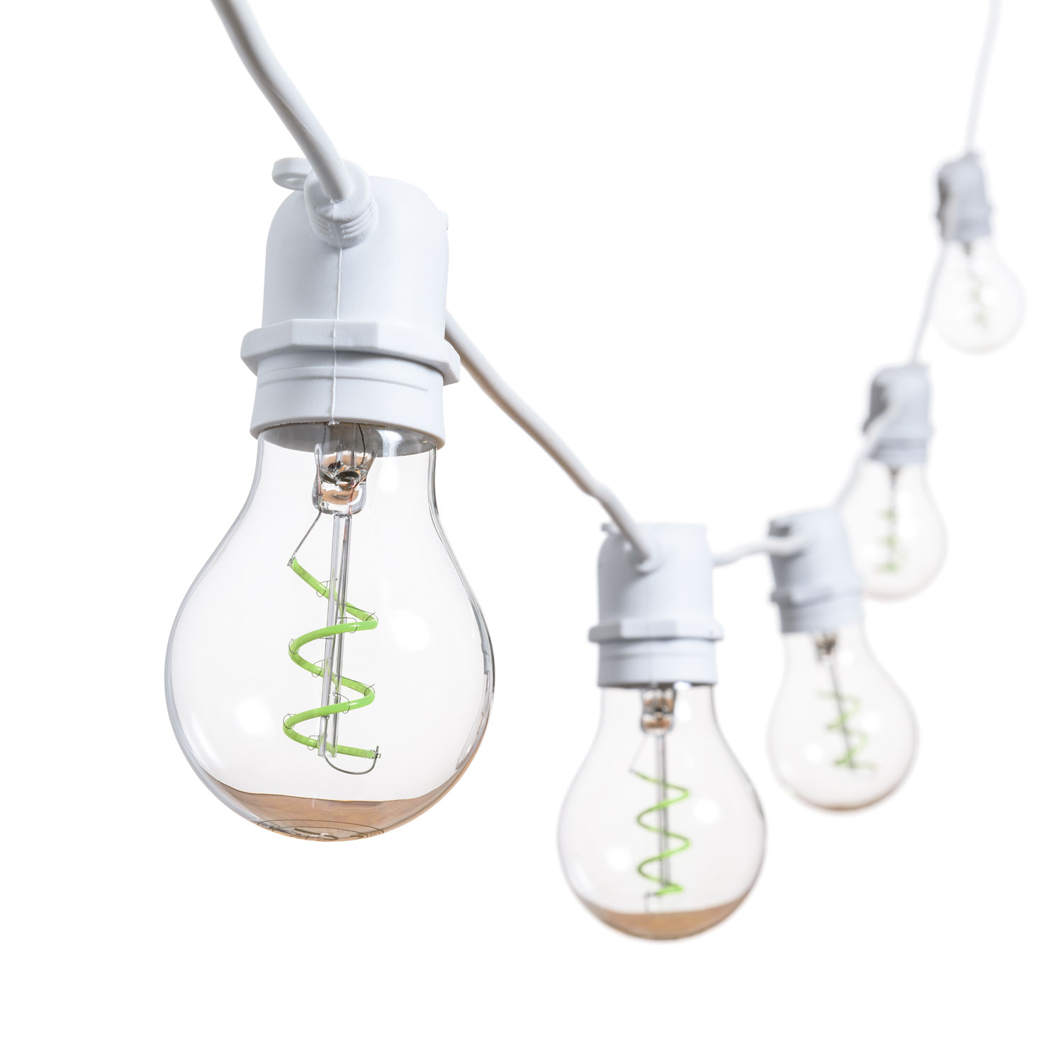Catena 5 m, 10 lampadine goccia Ø 60 mm, led verde a spirale, prolungabile 2 Catena 5 m, 10 lampadine goccia Ø 60 mm, led verde a spirale, prolungabile 2