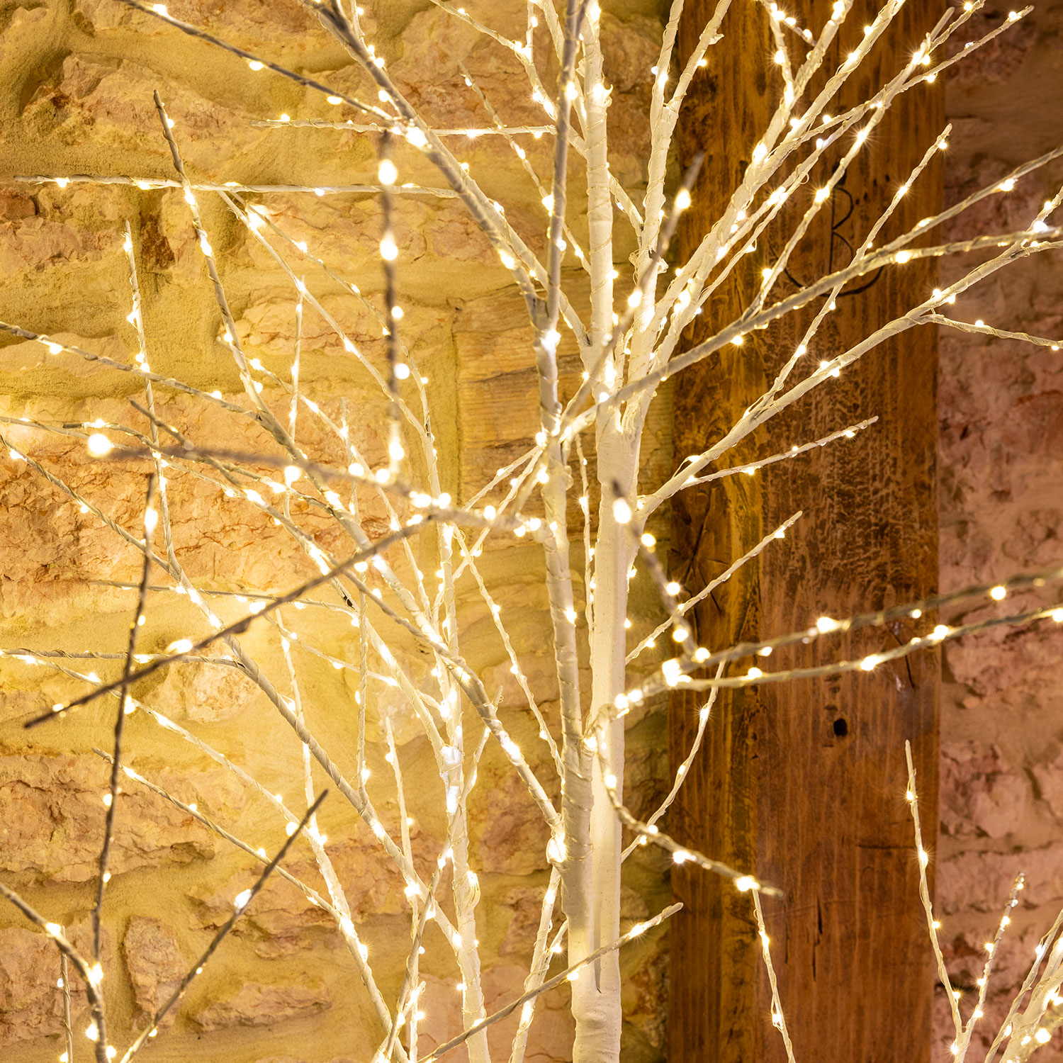 Albero bianco con tronco e base rotonda, microled bianco caldo 4 Albero bianco con tronco e base rotonda, microled bianco caldo 4