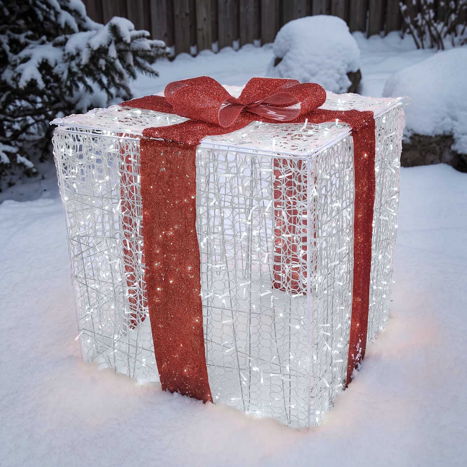 Paquet cadeau 3D en acrylique transparent, h 85 cm, 1000 Dual LED blanc chaud et blanc froid 11