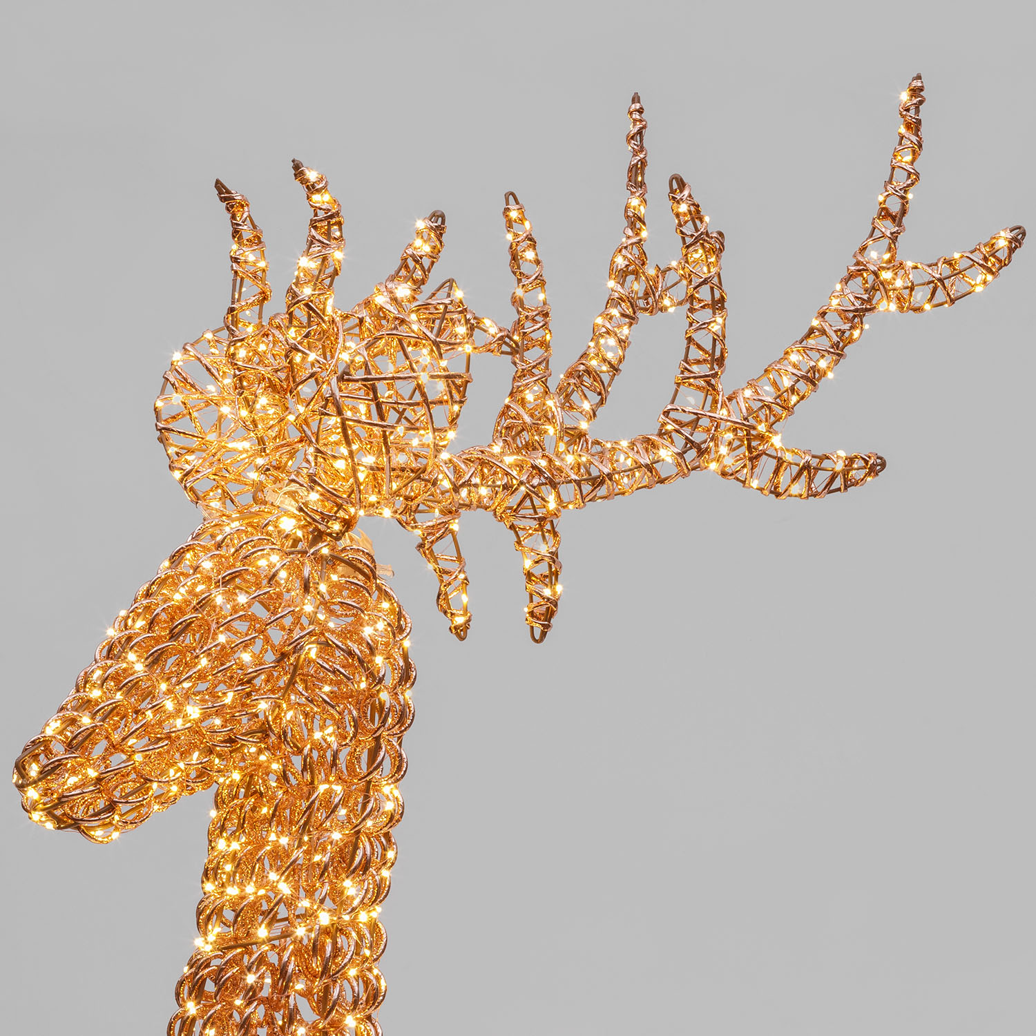 Renna in metallo 3D Rose Gold, filo a spirale, h 200 cm, 2400 microled bianco caldo 6