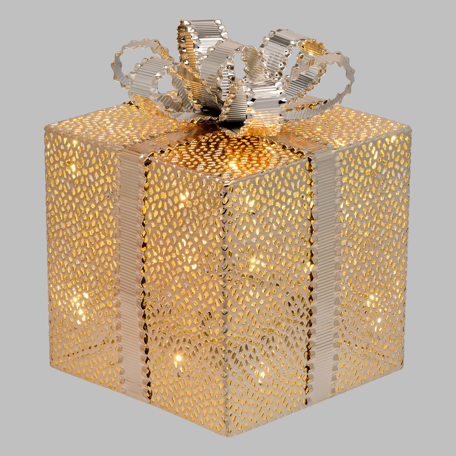 h 21.5 cm, 30 Warm White LEDs, Champagne Perforated Metal Gift Box 2 h 21.5 cm, 30 Warm White LEDs, Champagne Perforated Metal Gift Box 2