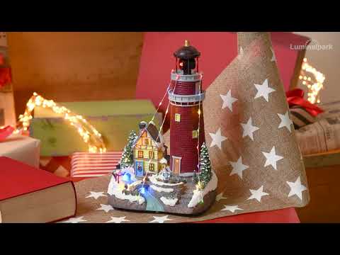 Pueblo Navidad de poliresina a pilas, Faro con luz giratoria, h 29 cm 2 Pueblo Navidad de poliresina a pilas, Faro con luz giratoria, h 29 cm 2