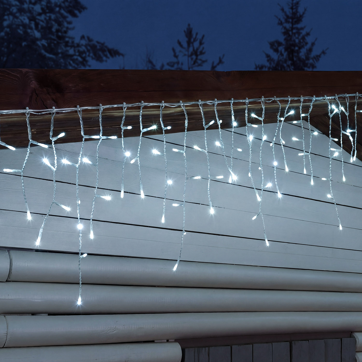 Eiszregen Connect+ 5 m x H 0,36 m, 400 LEDs Kaltweiß, transparentes Kabel, erweiterbar 5