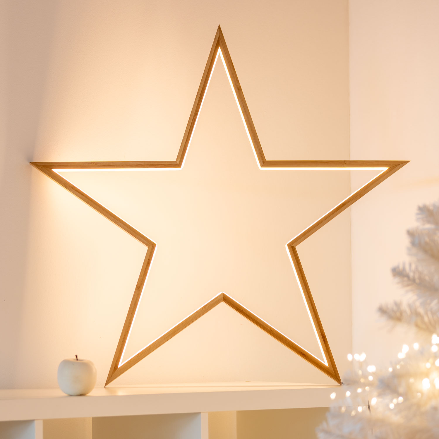 Étoile en bois naturel, 75 cm, led blanc chaud Étoile en bois naturel, 75 cm, led blanc chaud