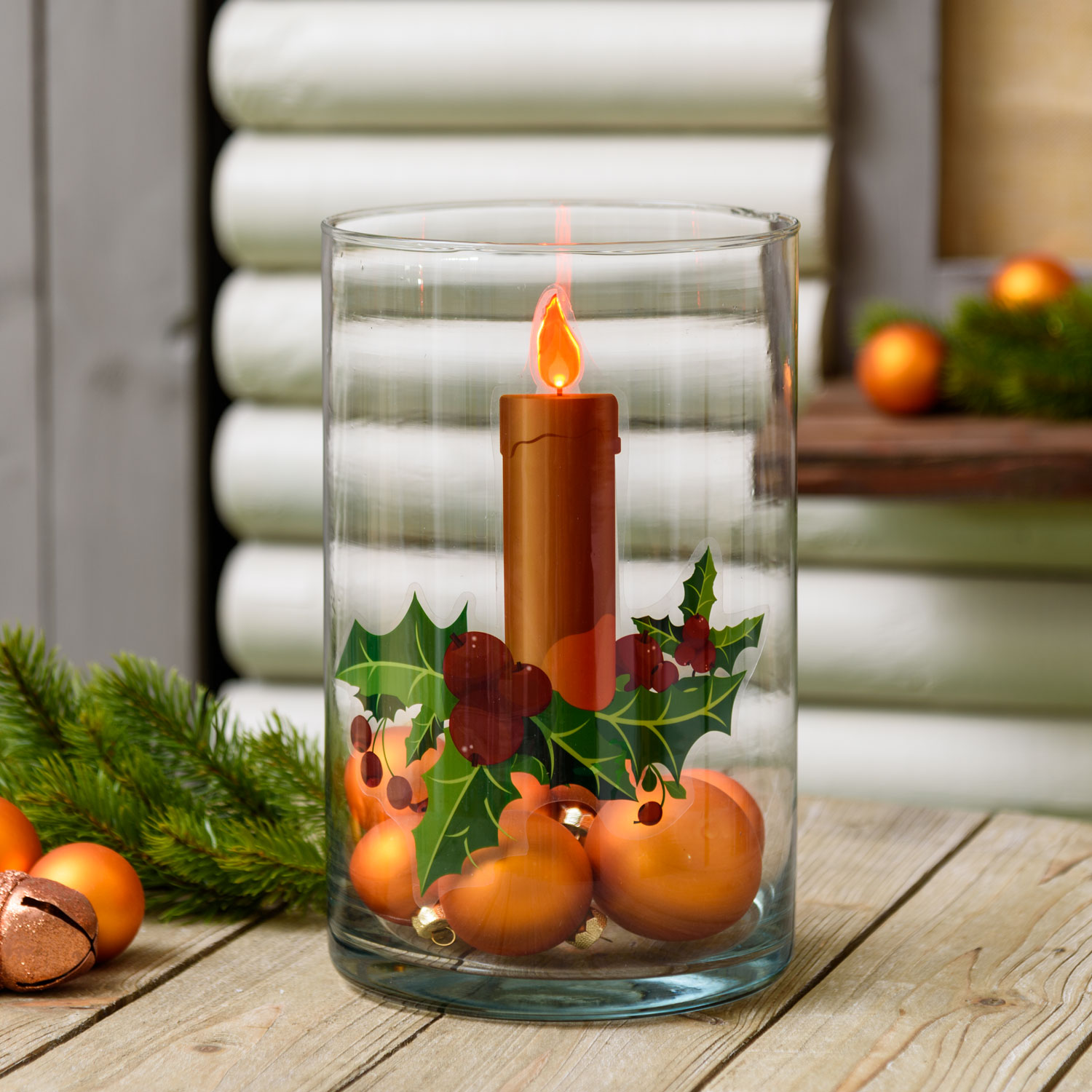 Autocollant vitre de Noël à pile, Bougie avec Houx avec timer, 25 cm 6 Autocollant vitre de Noël à pile, Bougie avec Houx avec timer, 25 cm 6