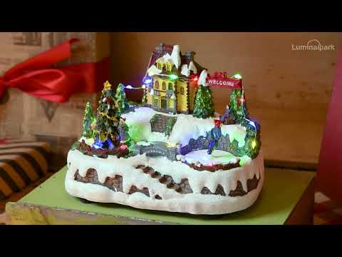 Pueblo Navidad de poliresina, Patinador y Árbol Navidad con Niños giratorios, h 15 cm 2 Pueblo Navidad de poliresina, Patinador y Árbol Navidad con Niños giratorios, h 15 cm 2