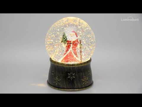 Sfera in vetro con base brunita a batteria con nevicata e Babbo Natale, h. 17 cm, led bianco caldo 2 Sfera in vetro con base brunita a batteria con nevicata e Babbo Natale, h. 17 cm, led bianco caldo 2