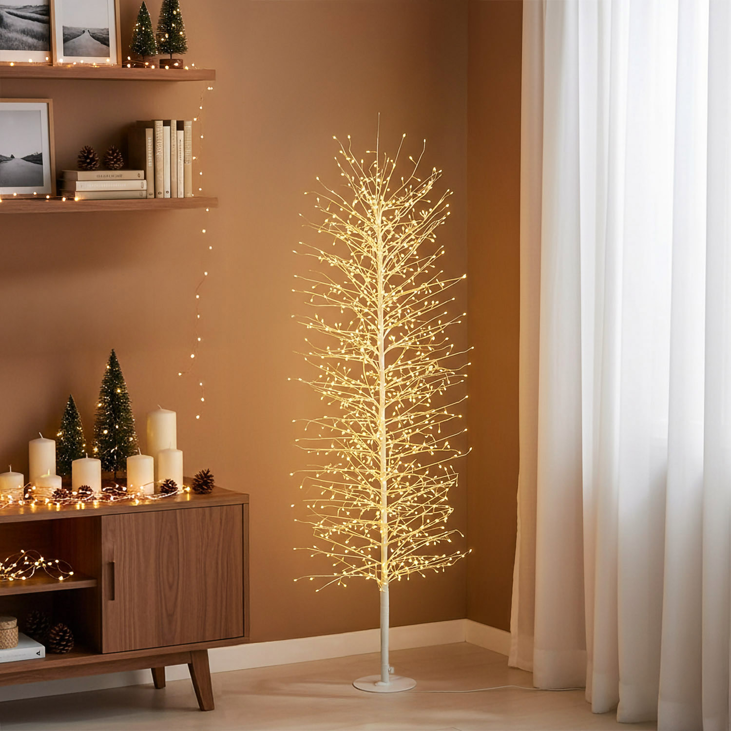 Slim Tree, White Linden Branch h 1.4 m, 1080 Warm White MicroLEDs, Indoor use
