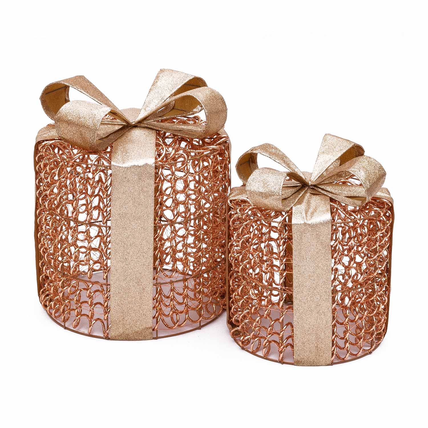 Set 2 Pacchi Regalo 3D Rose Gold, filo a spirale, forma cilindrica, led bianco caldo 2