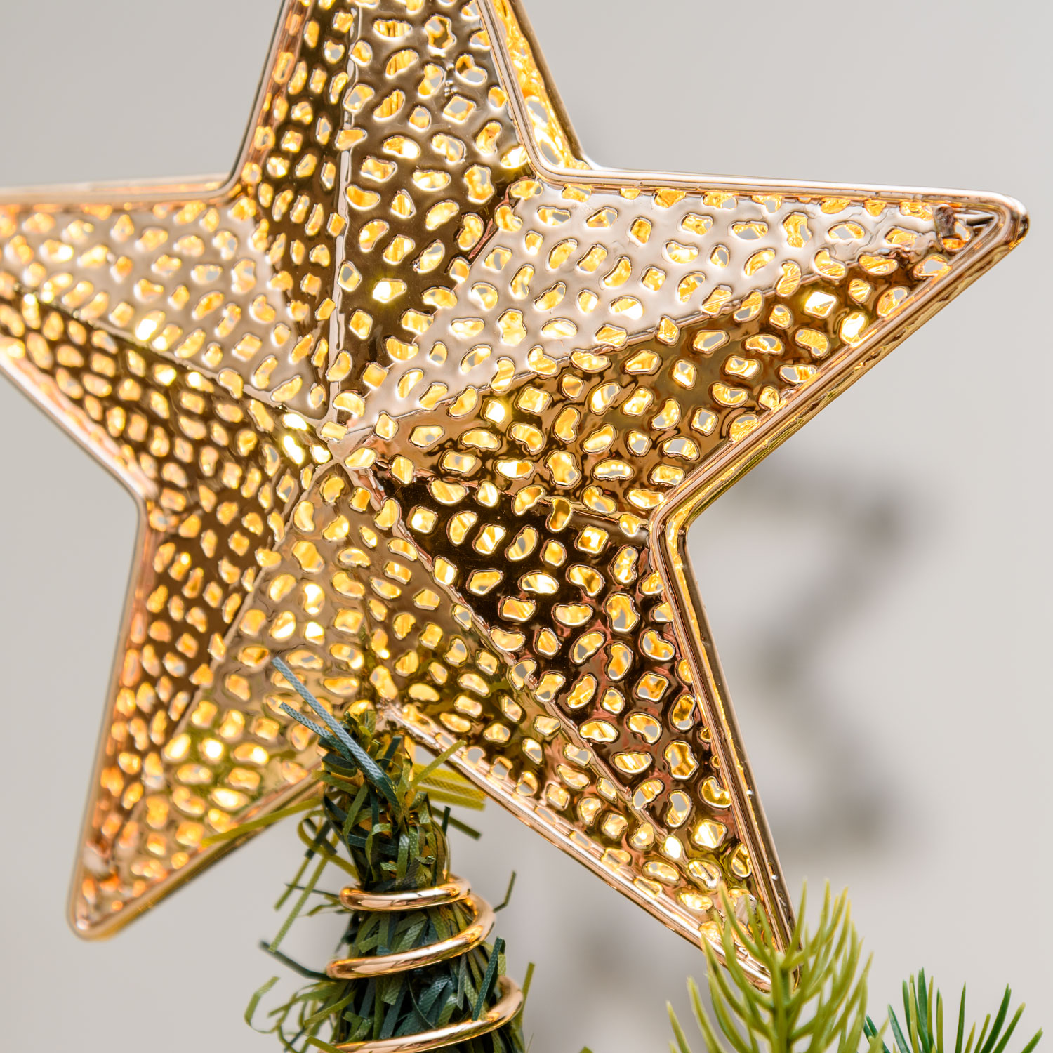 Puntale stella luminosa per albero di natale color champagne, led bianco caldo 4 Puntale stella luminosa per albero di natale color champagne, led bianco caldo 4