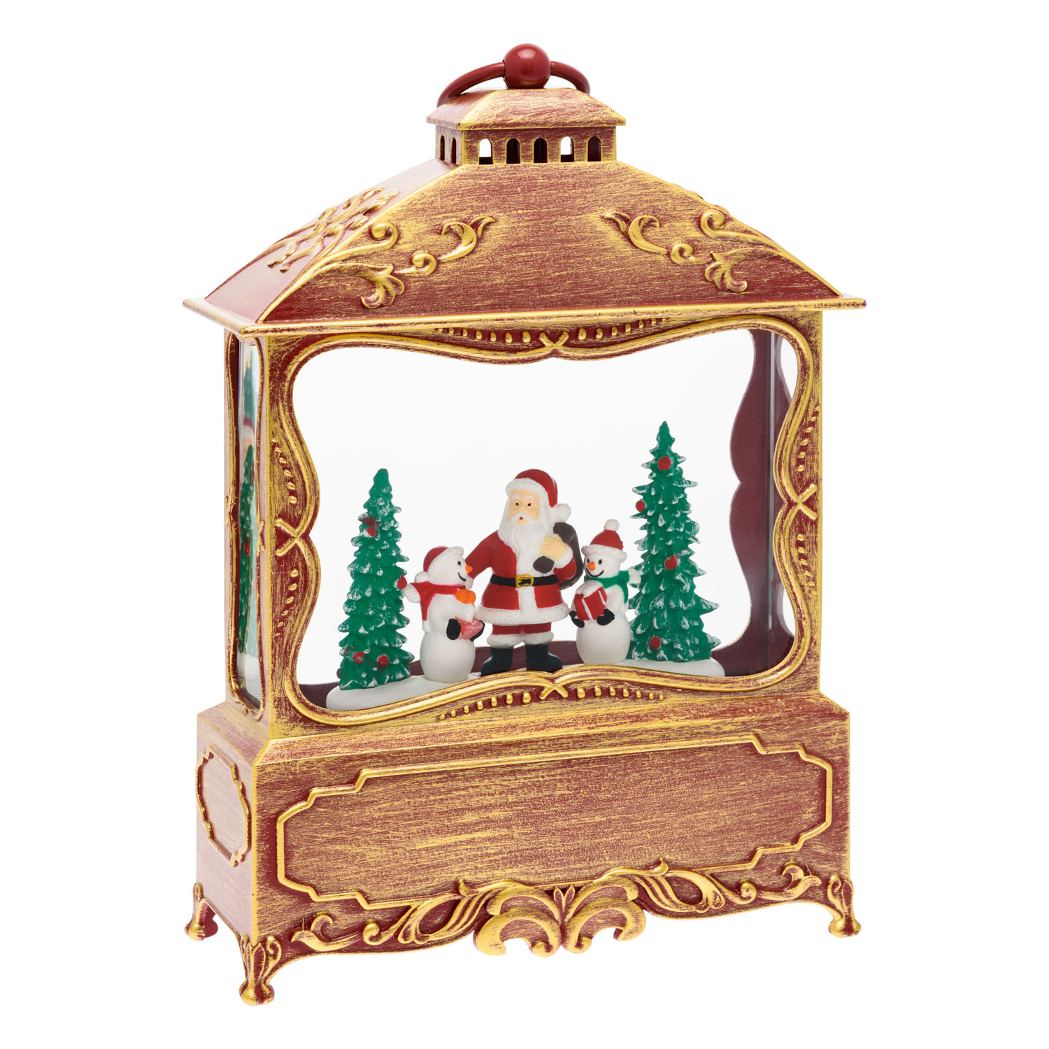 Lanterne de Noël rouge antique à piles avec neige paillettes, h. 27 cm 3 Lanterne de Noël rouge antique à piles avec neige paillettes, h. 27 cm 3