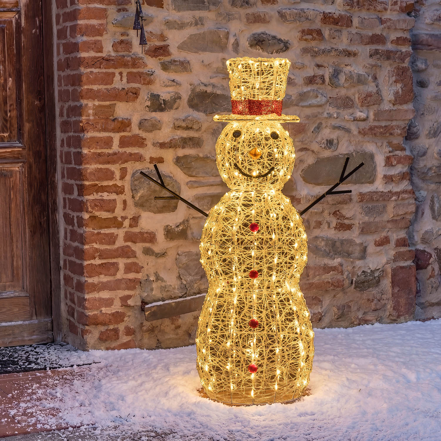 Pupazzo di Neve 3D in acrilico trasparente, h 105 cm, 220 Dual LED bianco caldo e freddo 10
