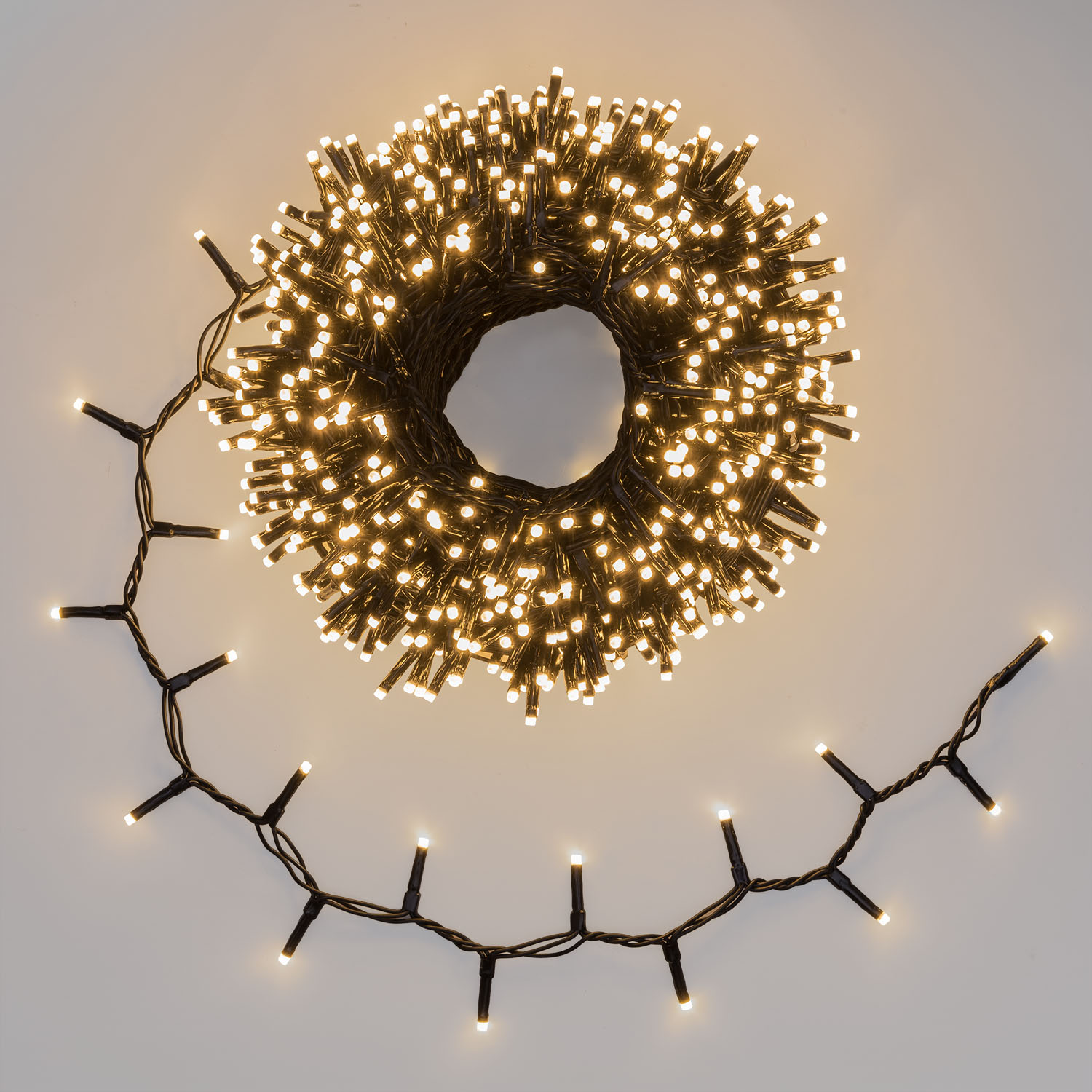 Catena 30 m, 1000 miniled bianco caldo e bianco extra caldo, cavo nero