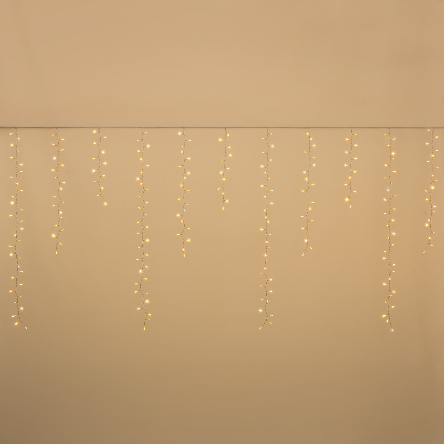Stalattite 3,4 x h 0,8 m, 384 led bianco caldo, cavo trasparente 5