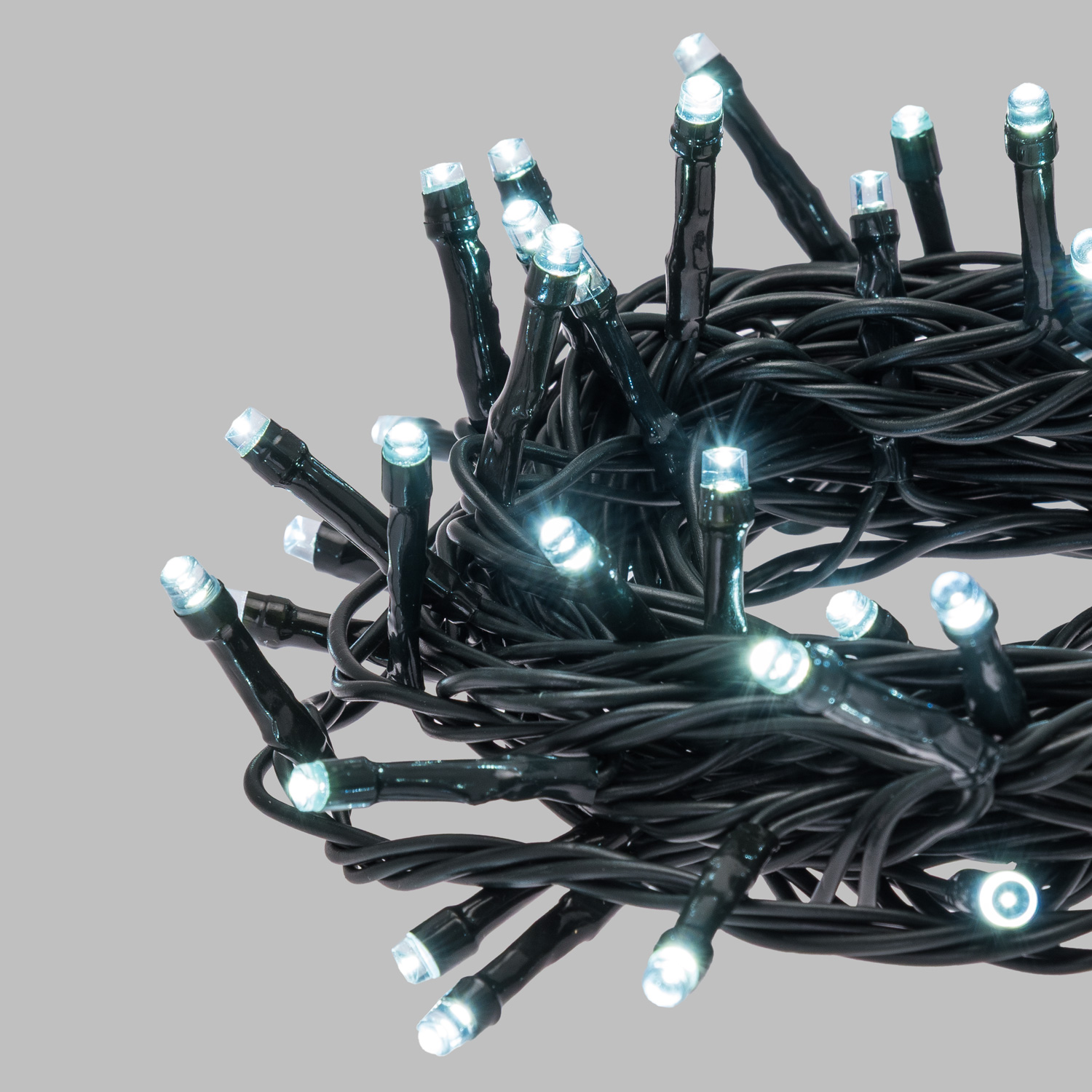 Guirlande Connect+ 5 m, 50 led blanc froid, câble vert, prolongeable 7