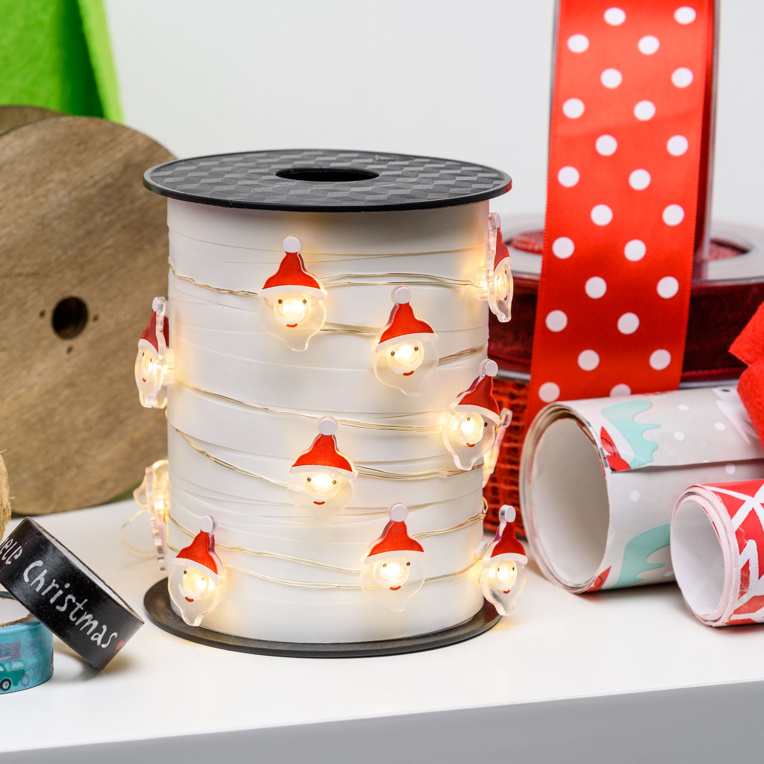 Catena luminosa di 20 babbi natale, microled bianco caldo 8 Catena luminosa di 20 babbi natale, microled bianco caldo 8