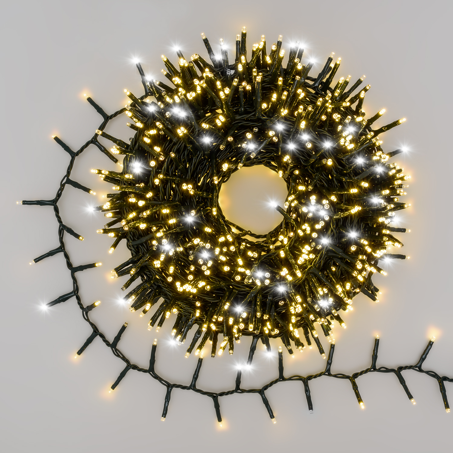 Catena Nastro di luce 20 m, 1000 miniled bianco caldo e bianco freddo, cavo verde