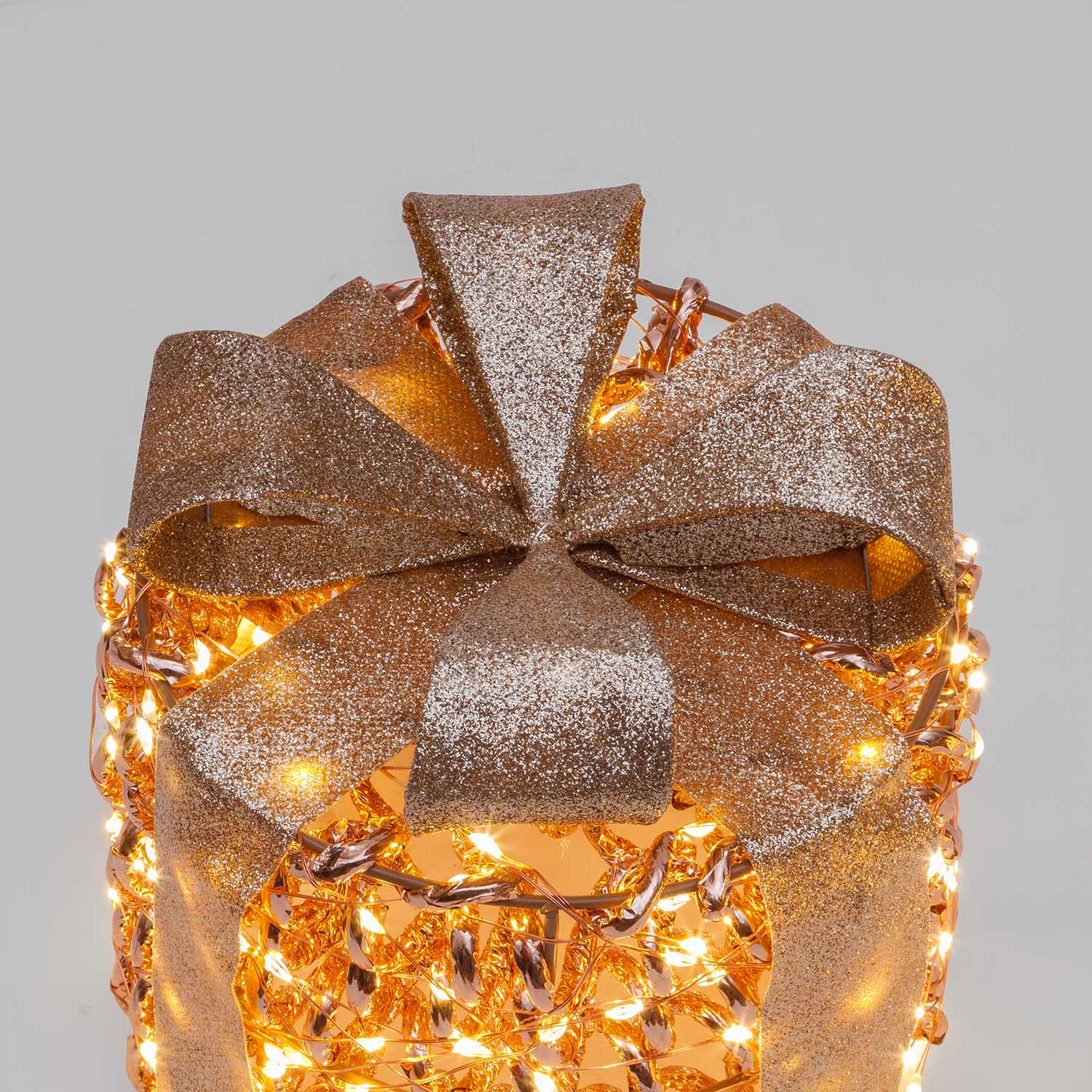 Set 3 Pacchi Regalo 3D Rose Gold, filo a spirale, forma cilindrica, led bianco caldo 4