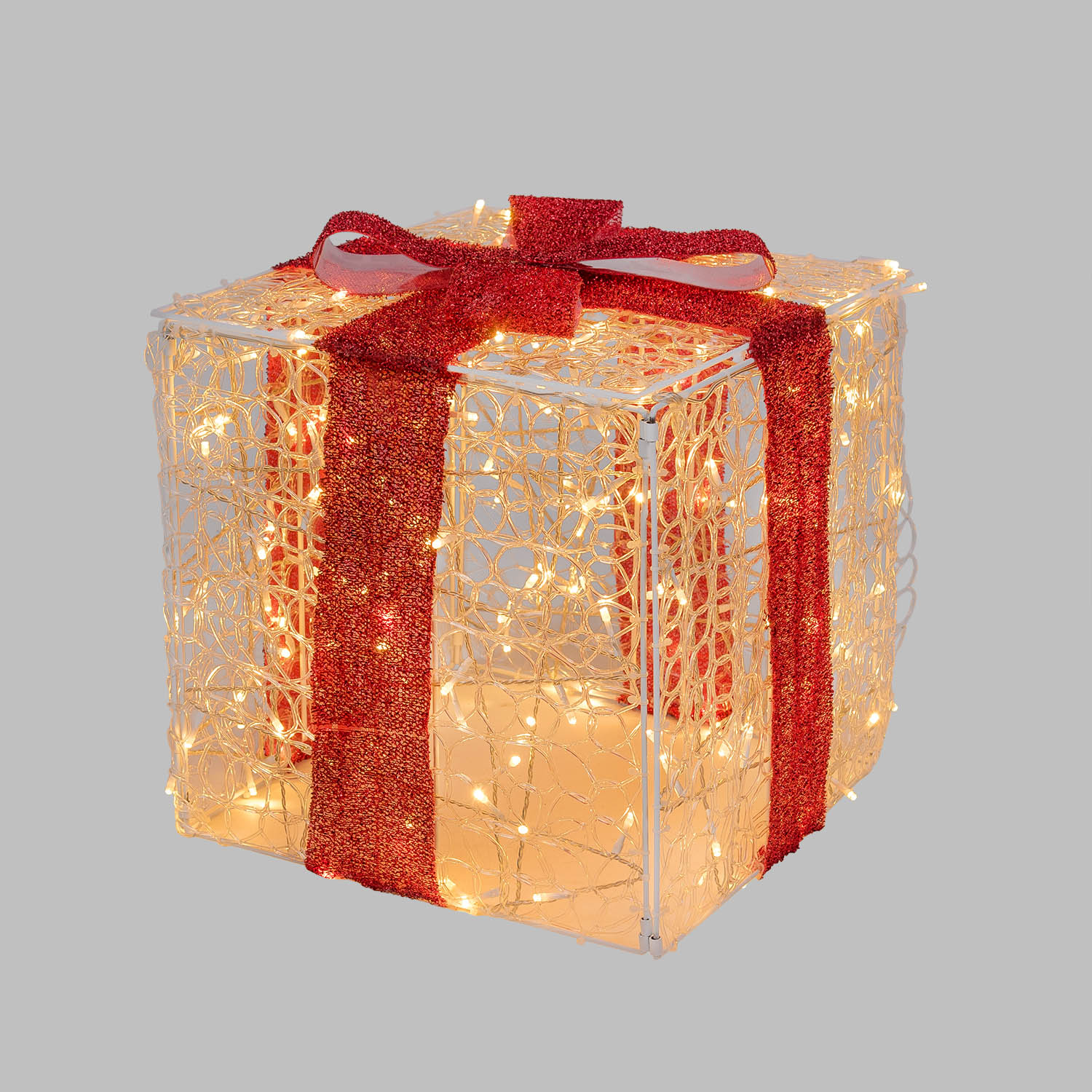 Paquet cadeau 3D en acrylique transparent, h 40 cm, 200 Dual LED blanc chaud et blanc froid 6