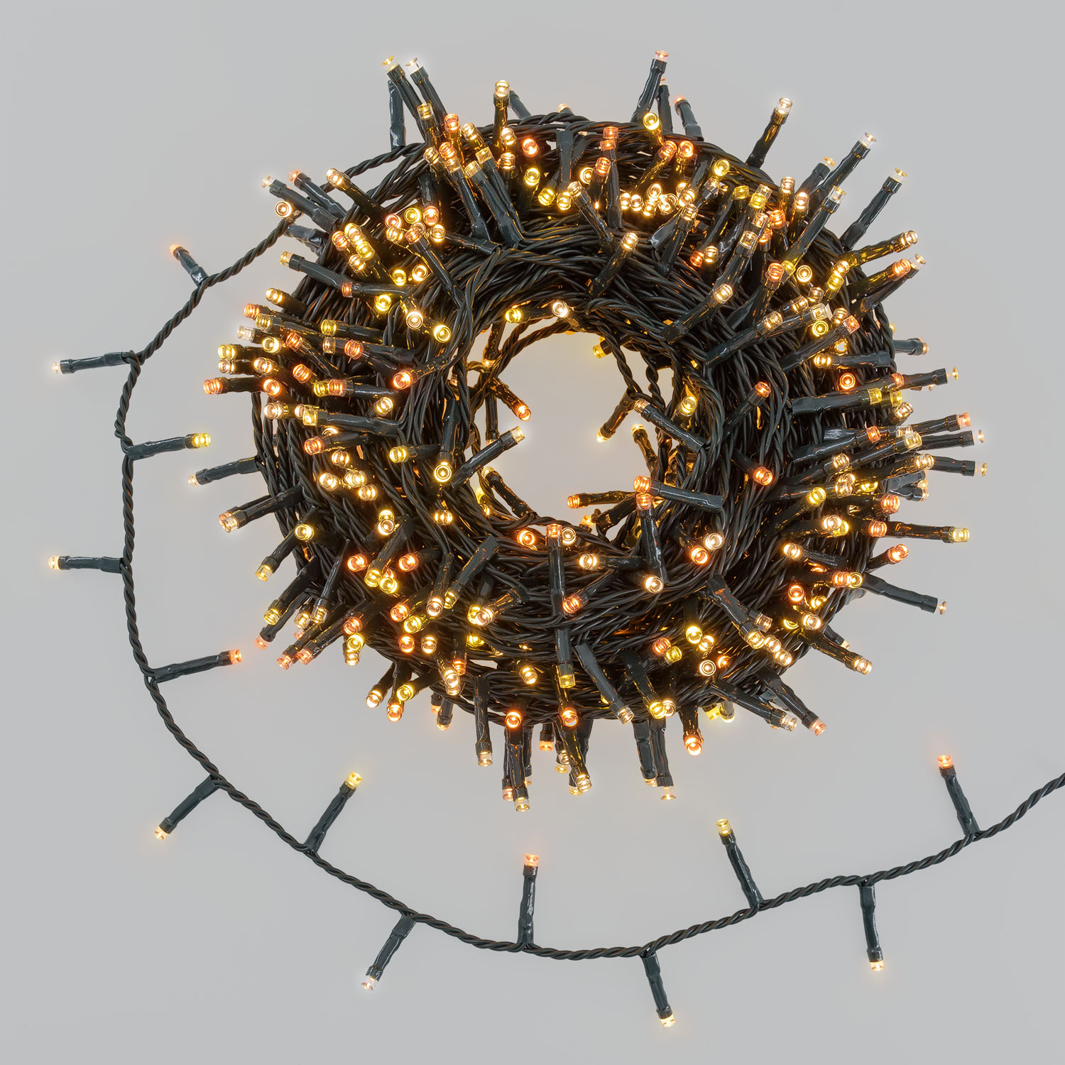 Guirnalda 24,5 m, 600 led Multi blanco cálido, cable verde