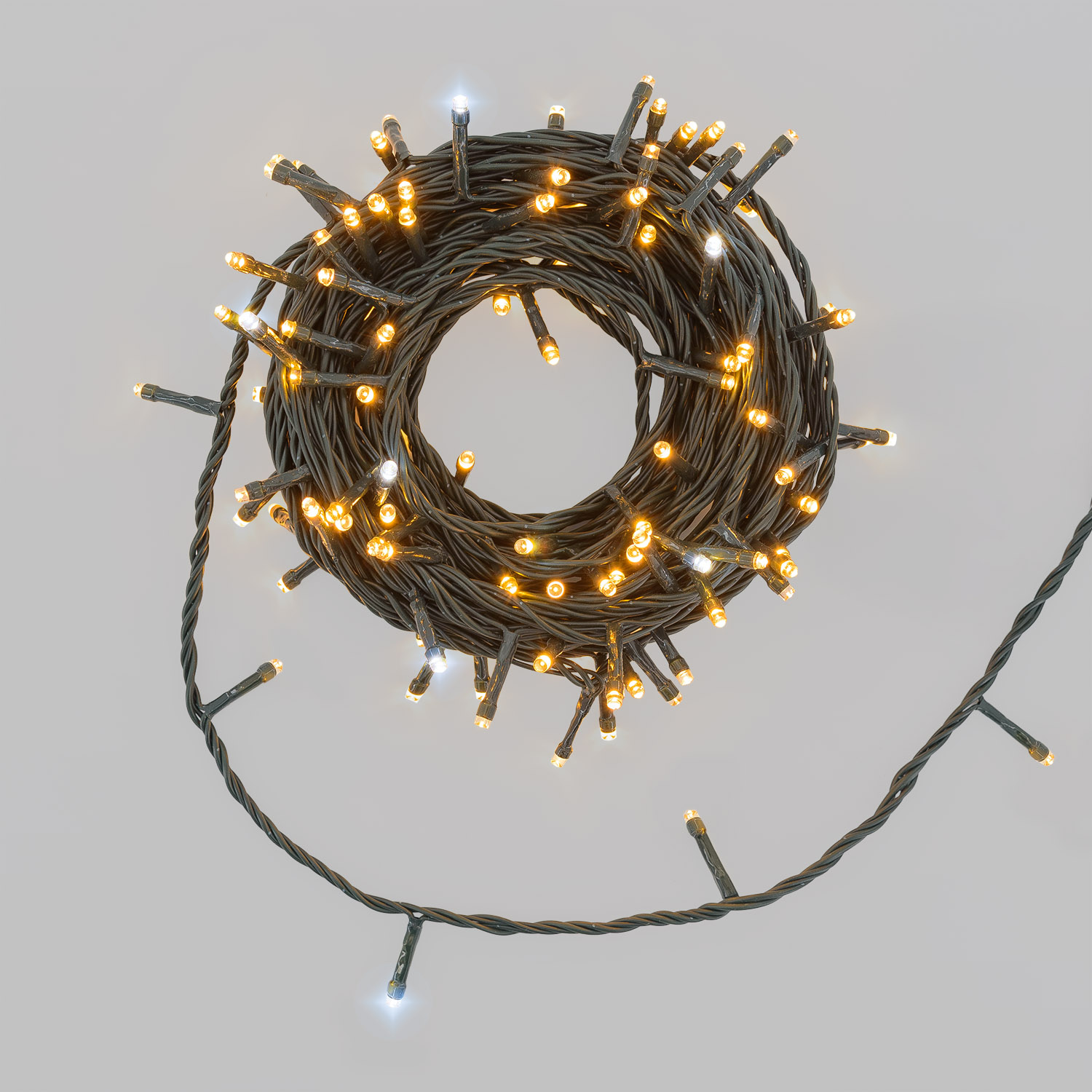 Catena Connect+ 12 m, 120 led bianco caldo e bianco freddo, cavo verde, prolungabile