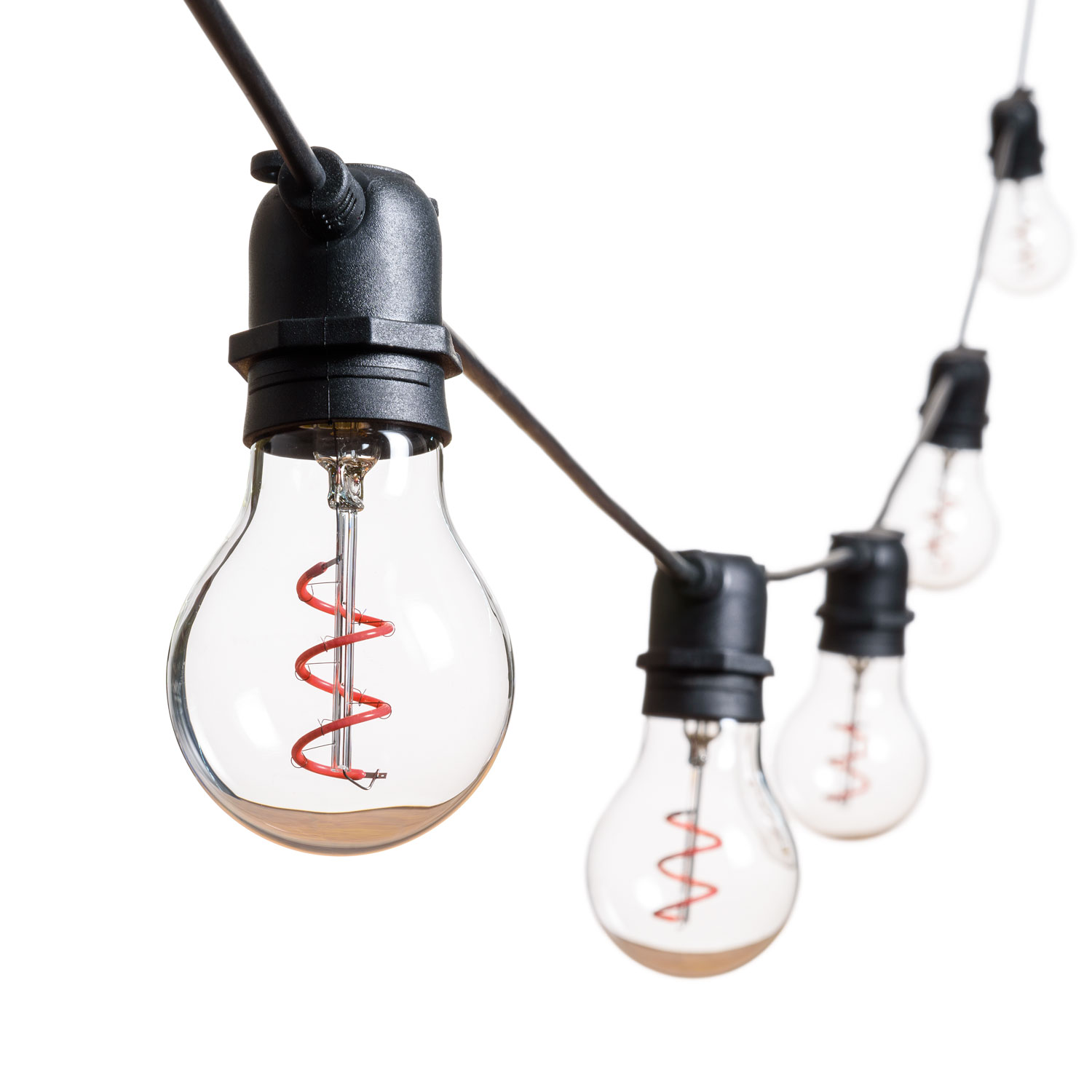 5m Festoon Lights, 10 Spiral E27 Ø6cm Bulb Lights, Red, Black Cable 2 5m Festoon Lights, 10 Spiral E27 Ø6cm Bulb Lights, Red, Black Cable 2