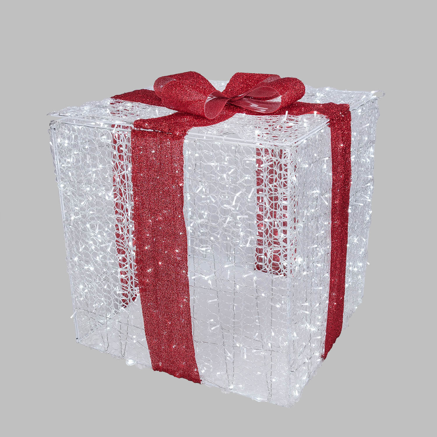 Pacco regalo 3D in acrilico trasparente, h 85 cm, 1000 Dual LED bianco caldo e freddo 7