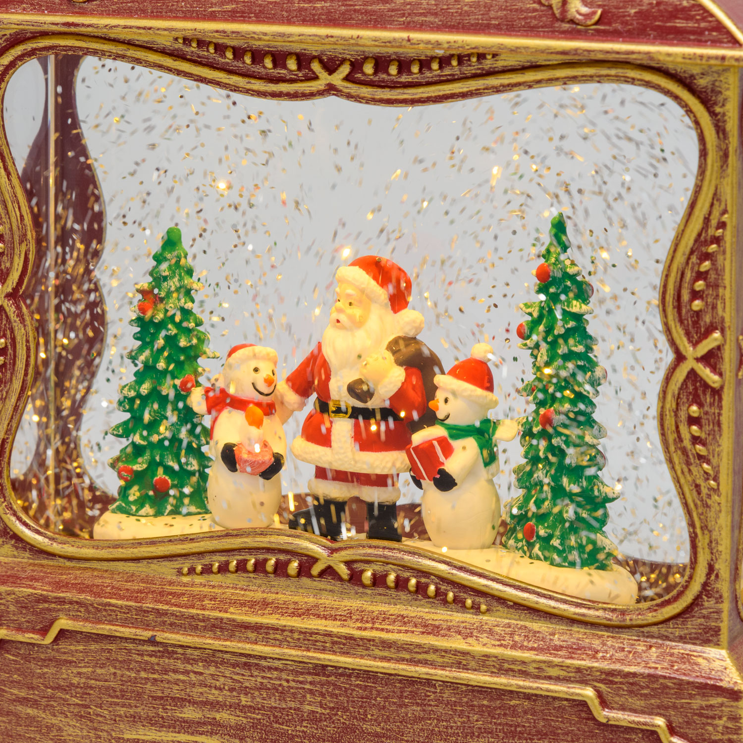 Lanterne de Noël rouge antique à piles avec neige paillettes, h. 27 cm 8 Lanterne de Noël rouge antique à piles avec neige paillettes, h. 27 cm 8