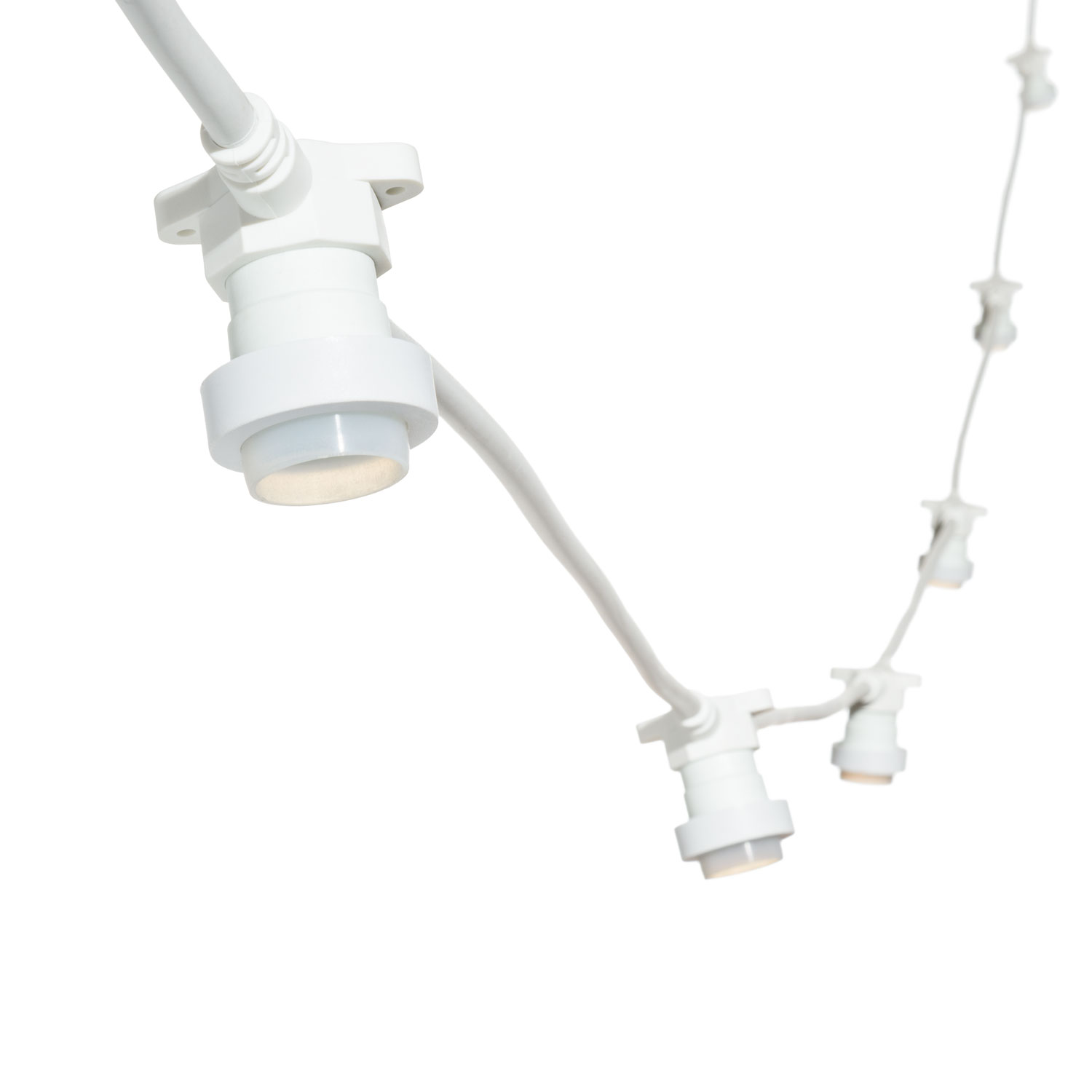 Catenaria con 16 portalampade E27, 5 metri, cavo bianco, prolungabile Catenaria con 16 portalampade E27, 5 metri, cavo bianco, prolungabile