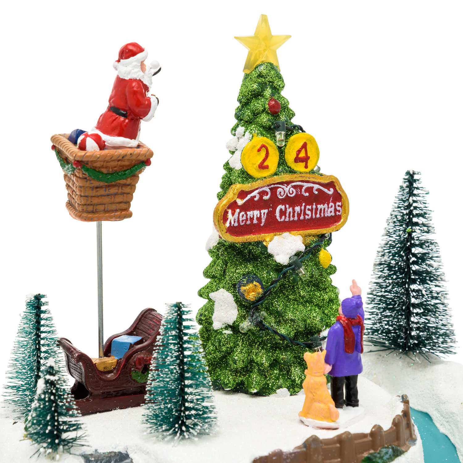 Weihnachtsdorf, Weihnachtsmann und rotierender Baum, h 22 cm, mit Weihnachtsliedern 7 Weihnachtsdorf, Weihnachtsmann und rotierender Baum, h 22 cm, mit Weihnachtsliedern 7
