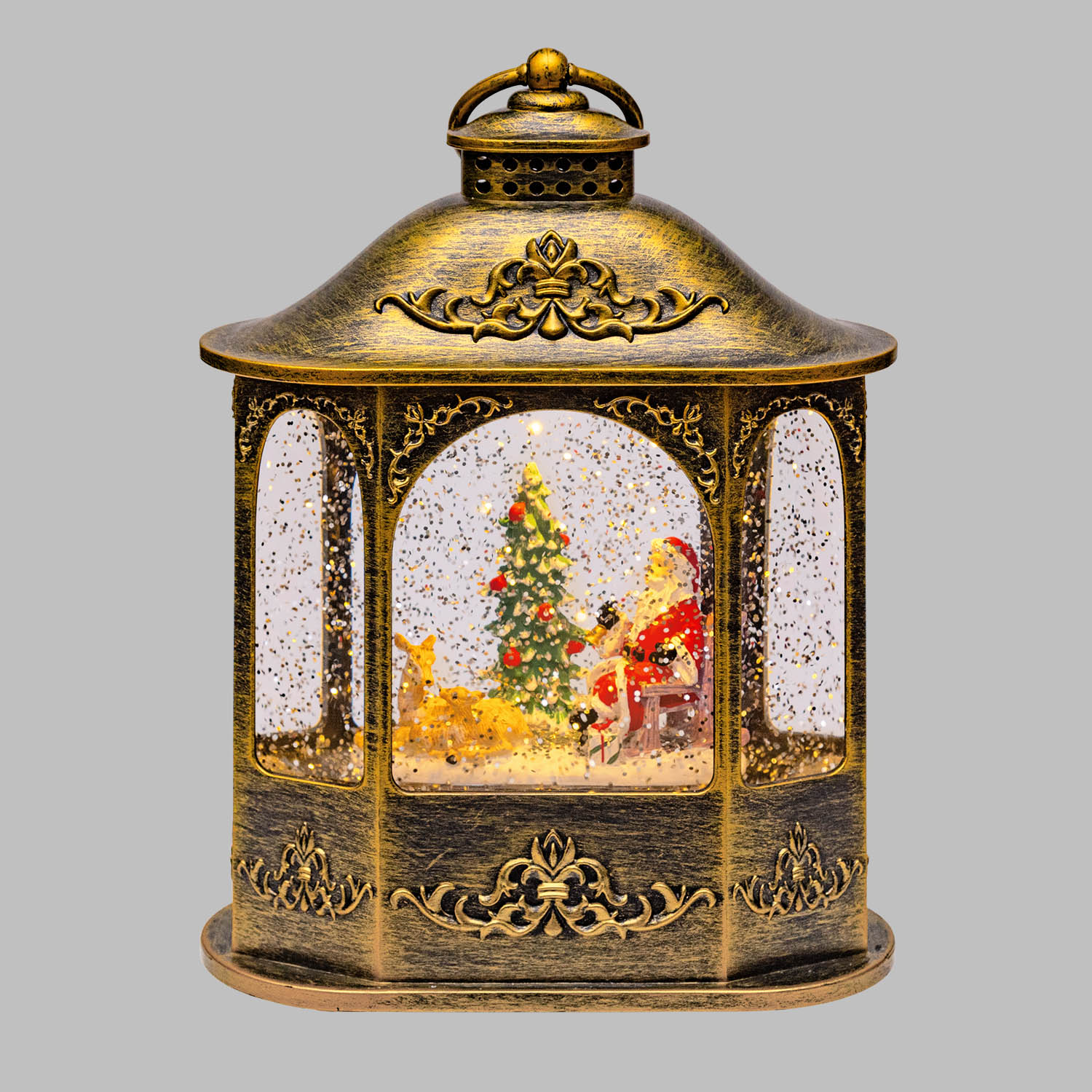 Sechseckige Laterne in dunkelbraun mit funkelndem Glitter, H 21 cm, Weihnachtsmelodien, LED warmweiß, für Innenbereich 2 Sechseckige Laterne in dunkelbraun mit funkelndem Glitter, H 21 cm, Weihnachtsmelodien, LED warmweiß, für Innenbereich 2