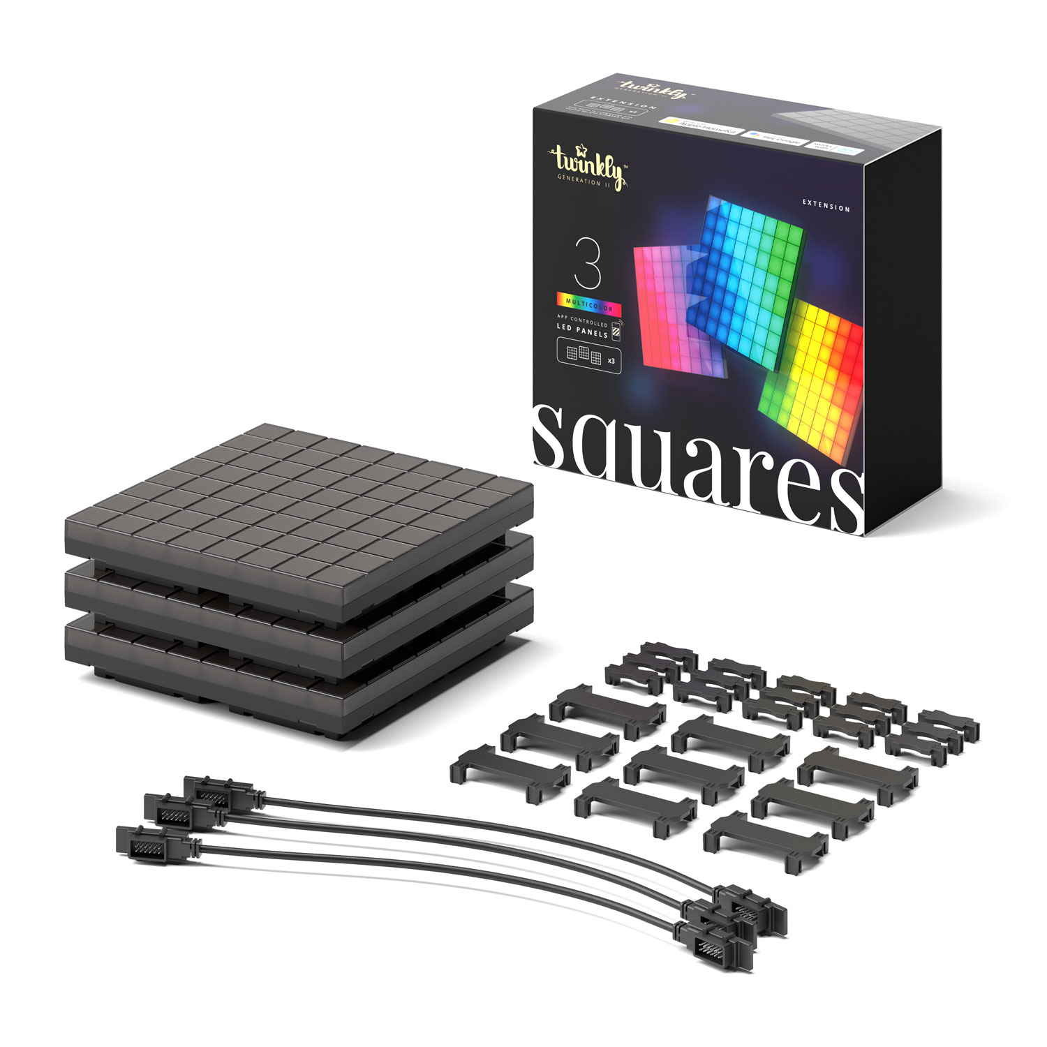 Twinkly Squares, set 3 Panel 64 RGB Pixel Led, Erweiterungskit 1 Twinkly Squares, set 3 Panel 64 RGB Pixel Led, Erweiterungskit 1