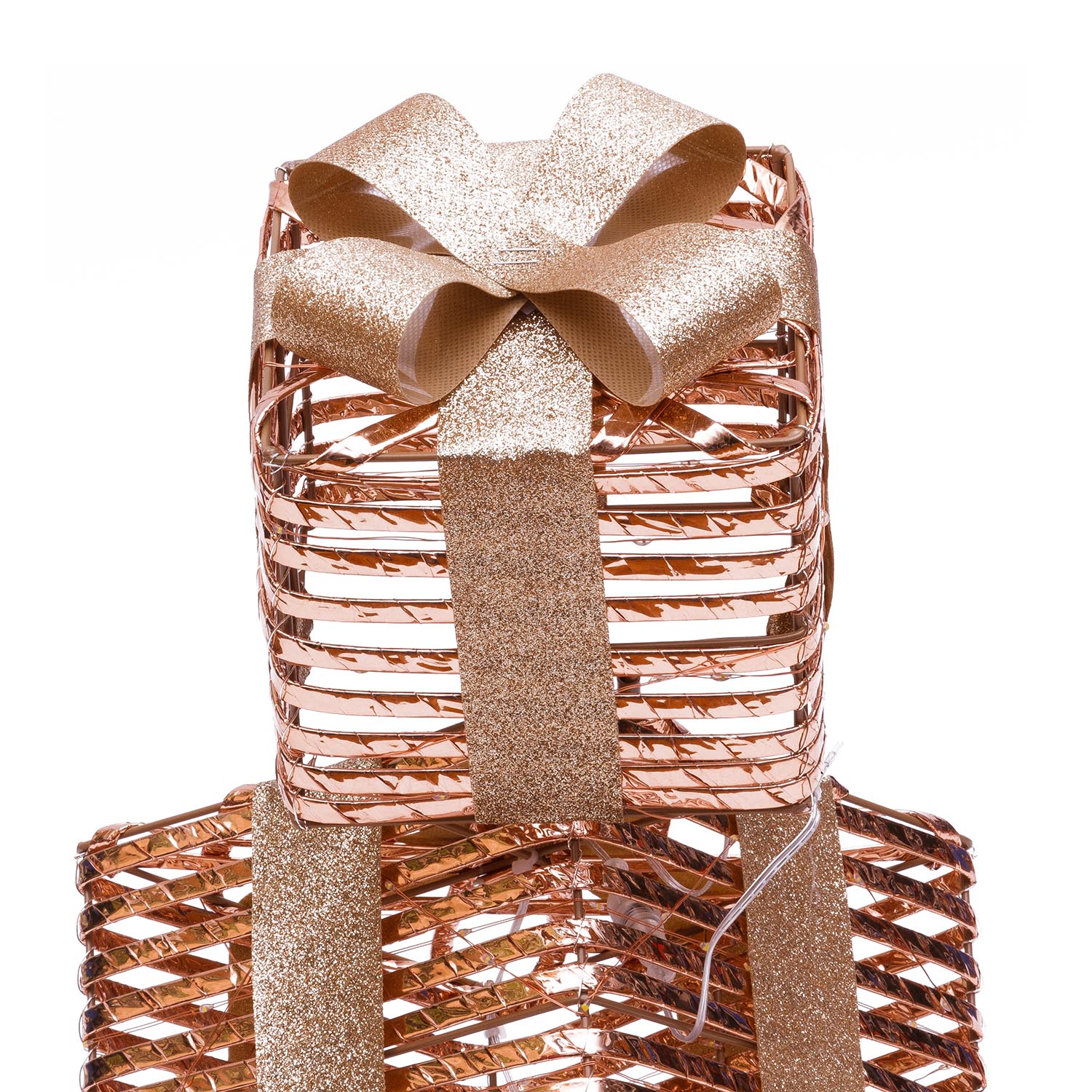 Set 3 Pacchi Regalo a coste 3D Rose Gold, h 73 cm, 350 microled bianco caldo 3